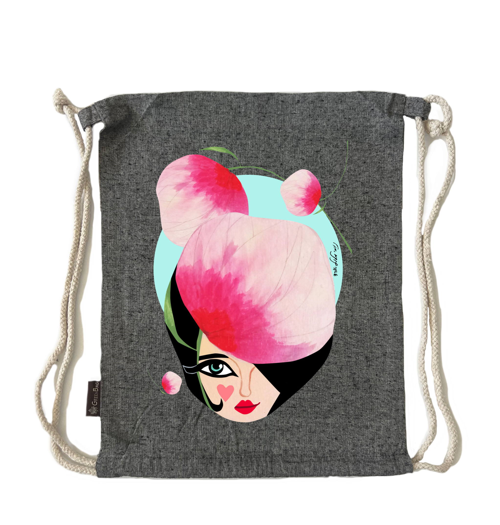 תיק שרוך אישה עם עלי כותרת