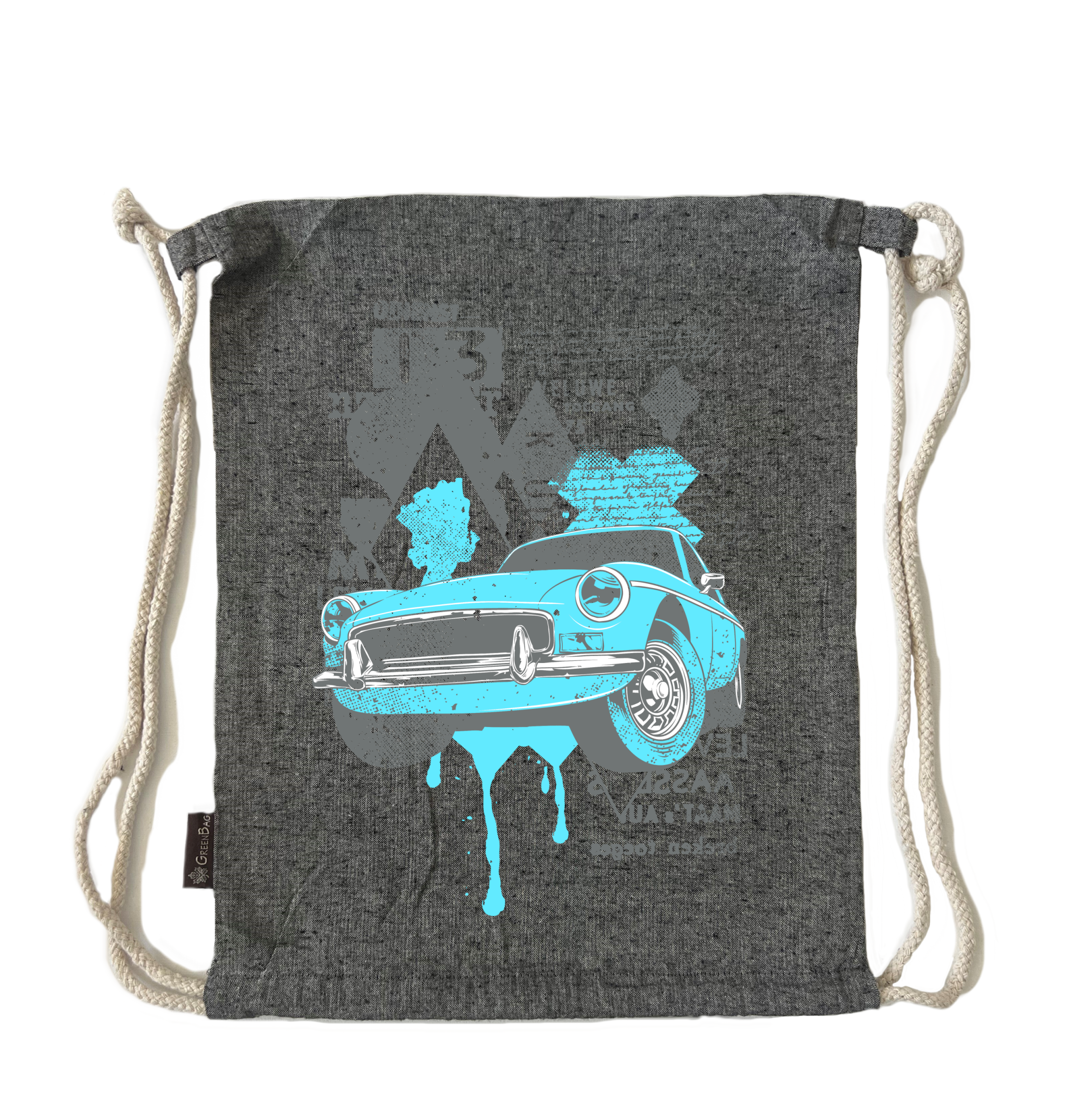 תיק שרוך מכונית רטרו כחולה