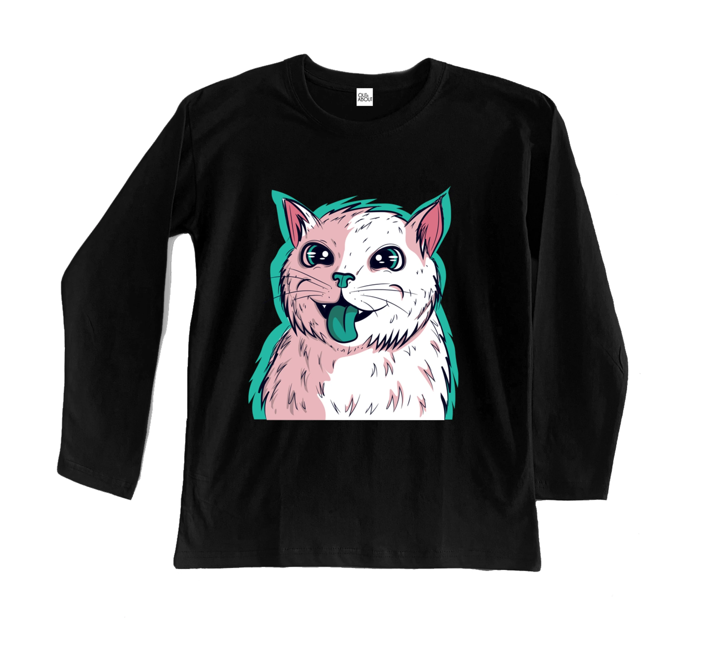 חולצה ארוכה חתול מוציא לשון חולצה ארוכה חתול מוציא לשון