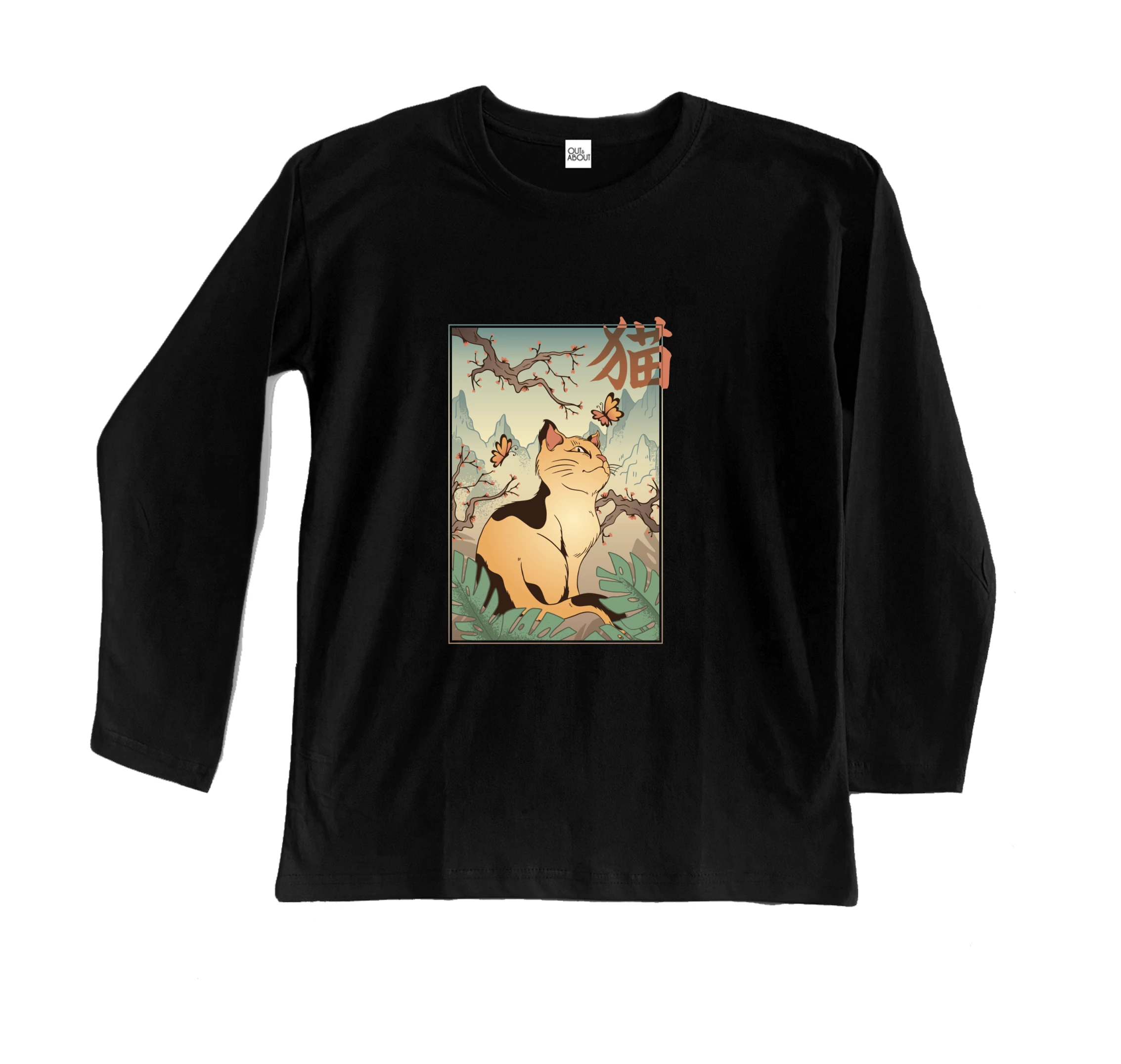 חולצה ארוכה חתול בנוף יפני חולצה ארוכה חתול בנוף יפני