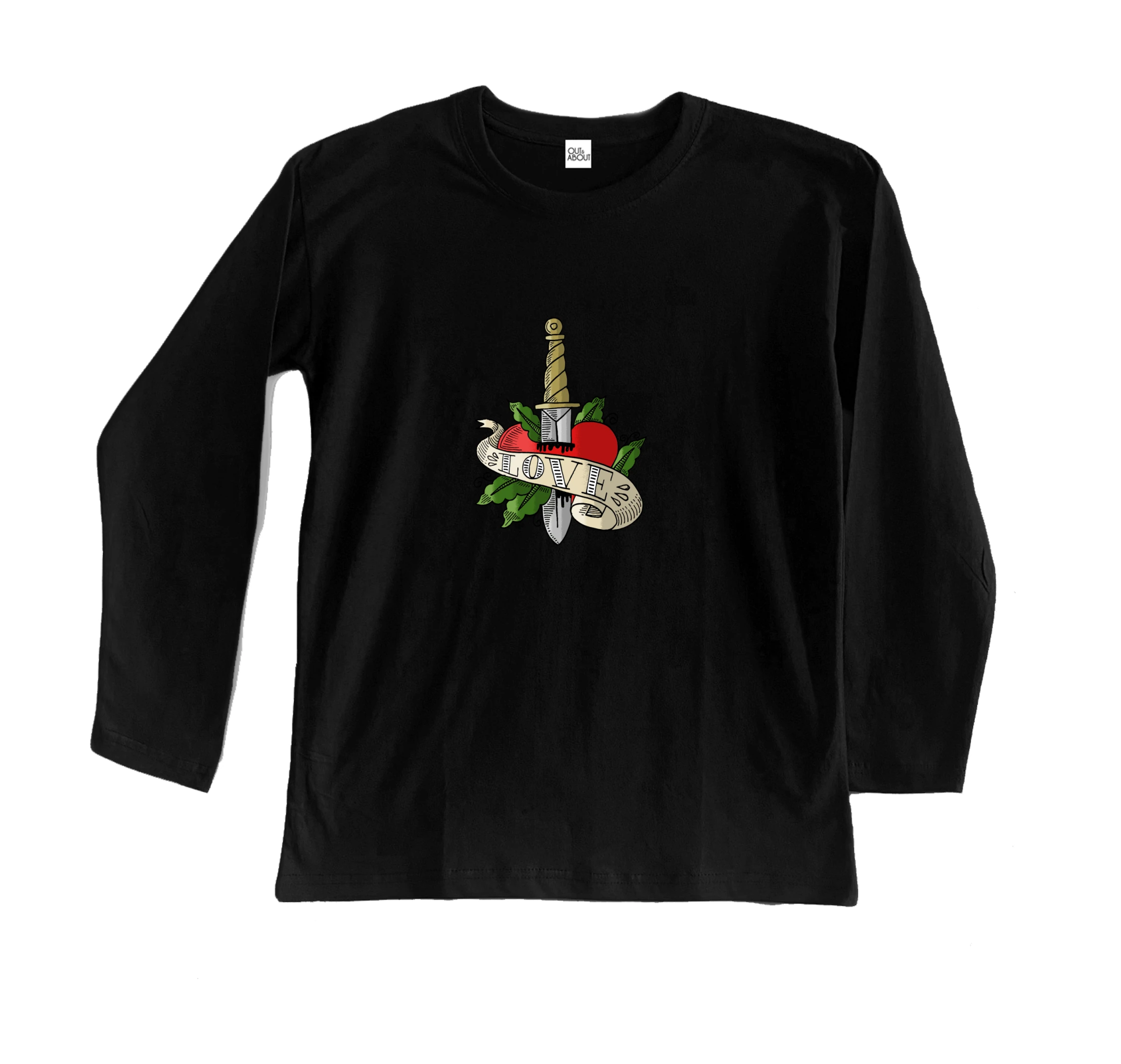 חולצה ארוכה קעקוע לב וחרב חולצה ארוכה קעקוע לב וחרב