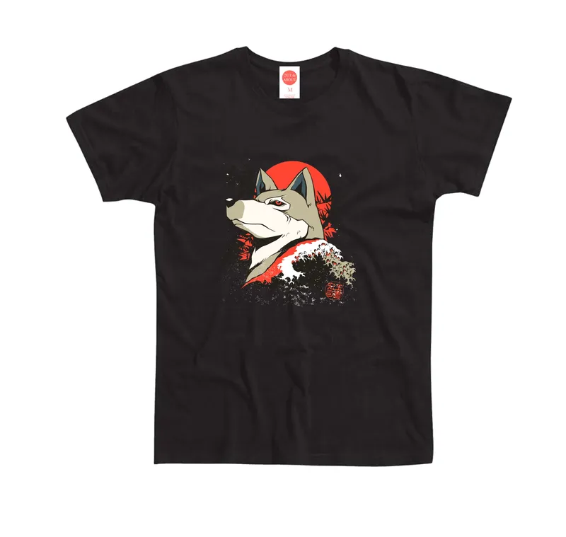 Basic T-shirt Wolf in Japanese Landscape