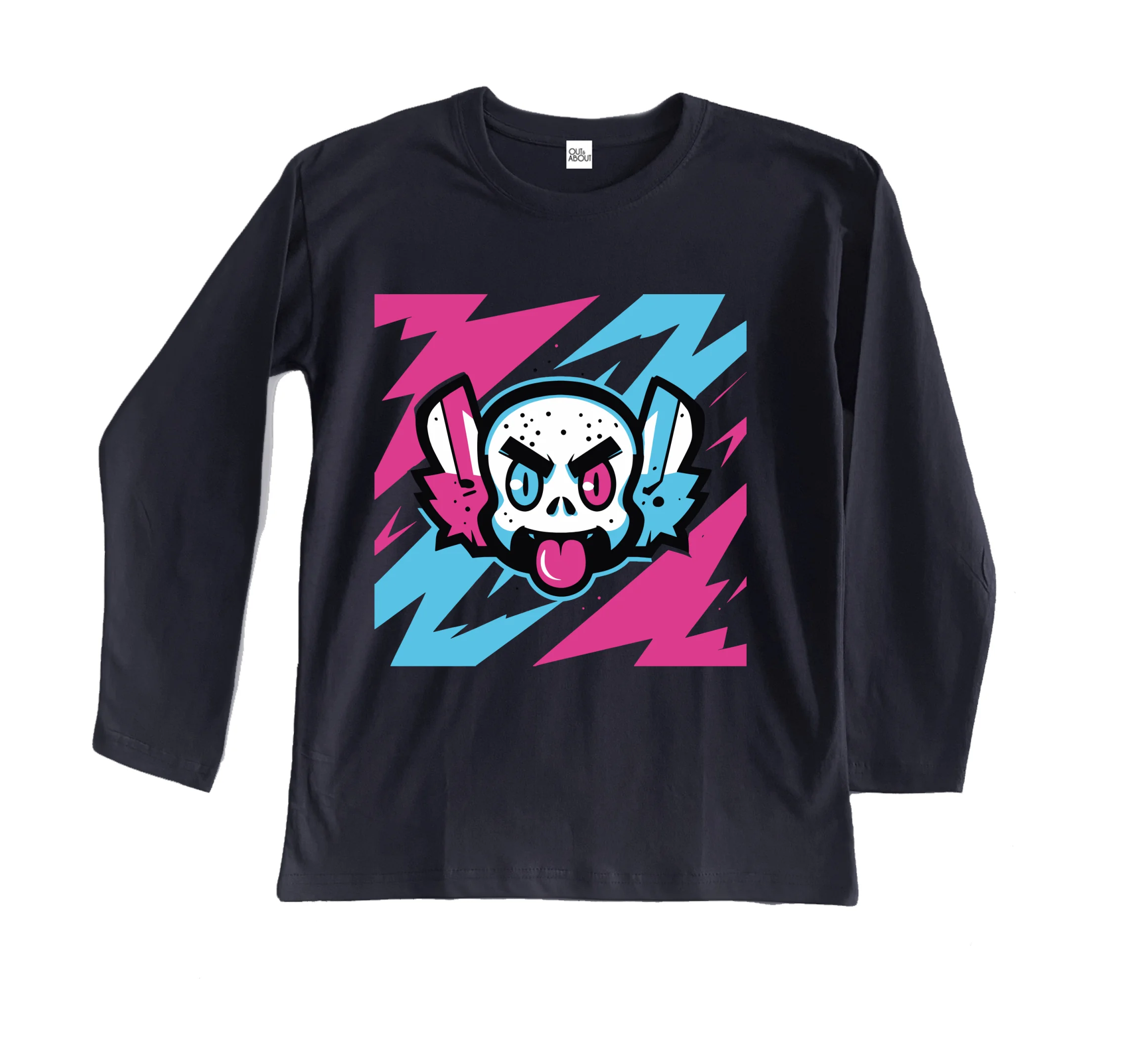 חולצה ארוכה גולגולת מצוירת עם סכינים חולצה ארוכה גולגולת מצוירת עם סכינים