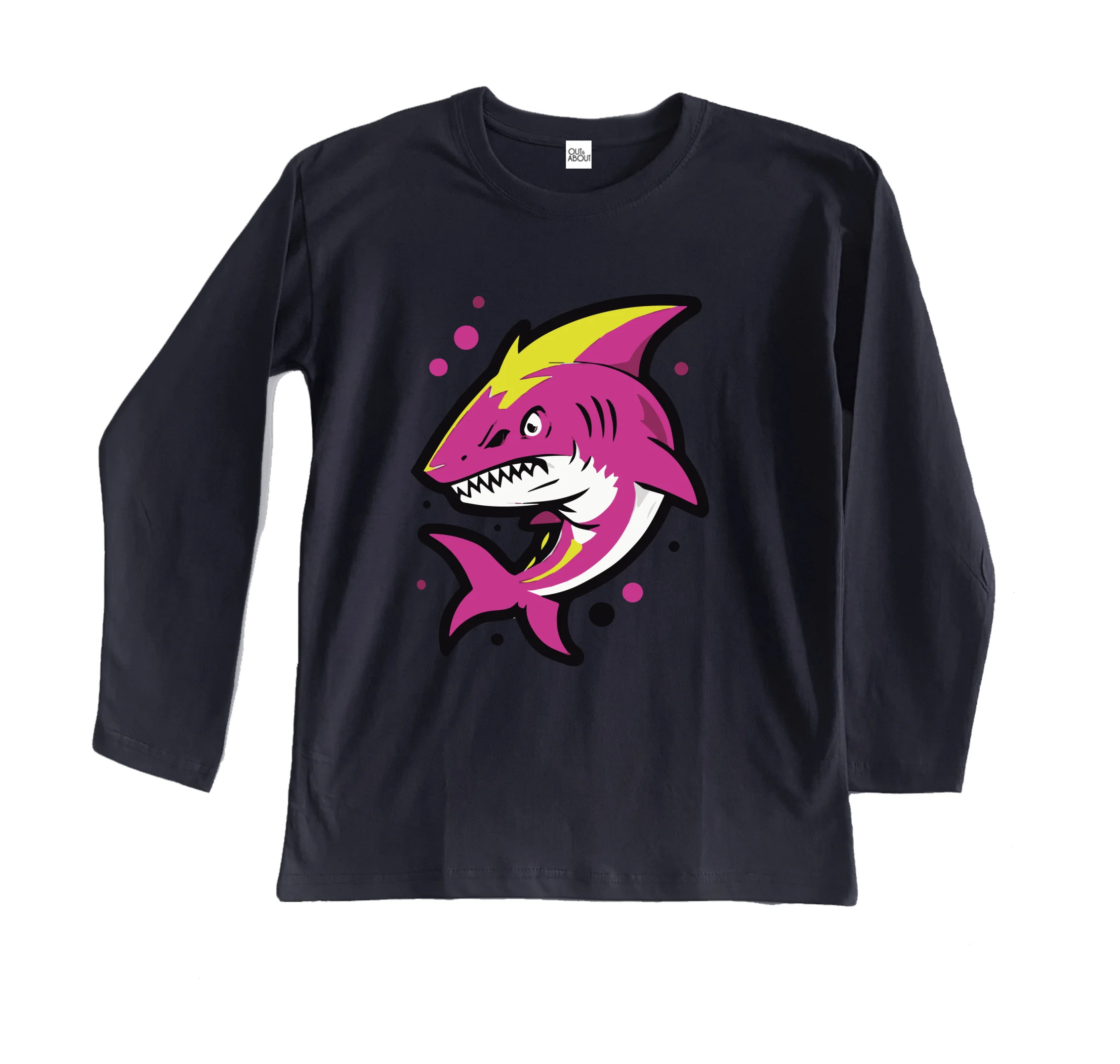 חולצה ארוכה כריש מצויר ורוד חולצה ארוכה כריש מצויר ורוד