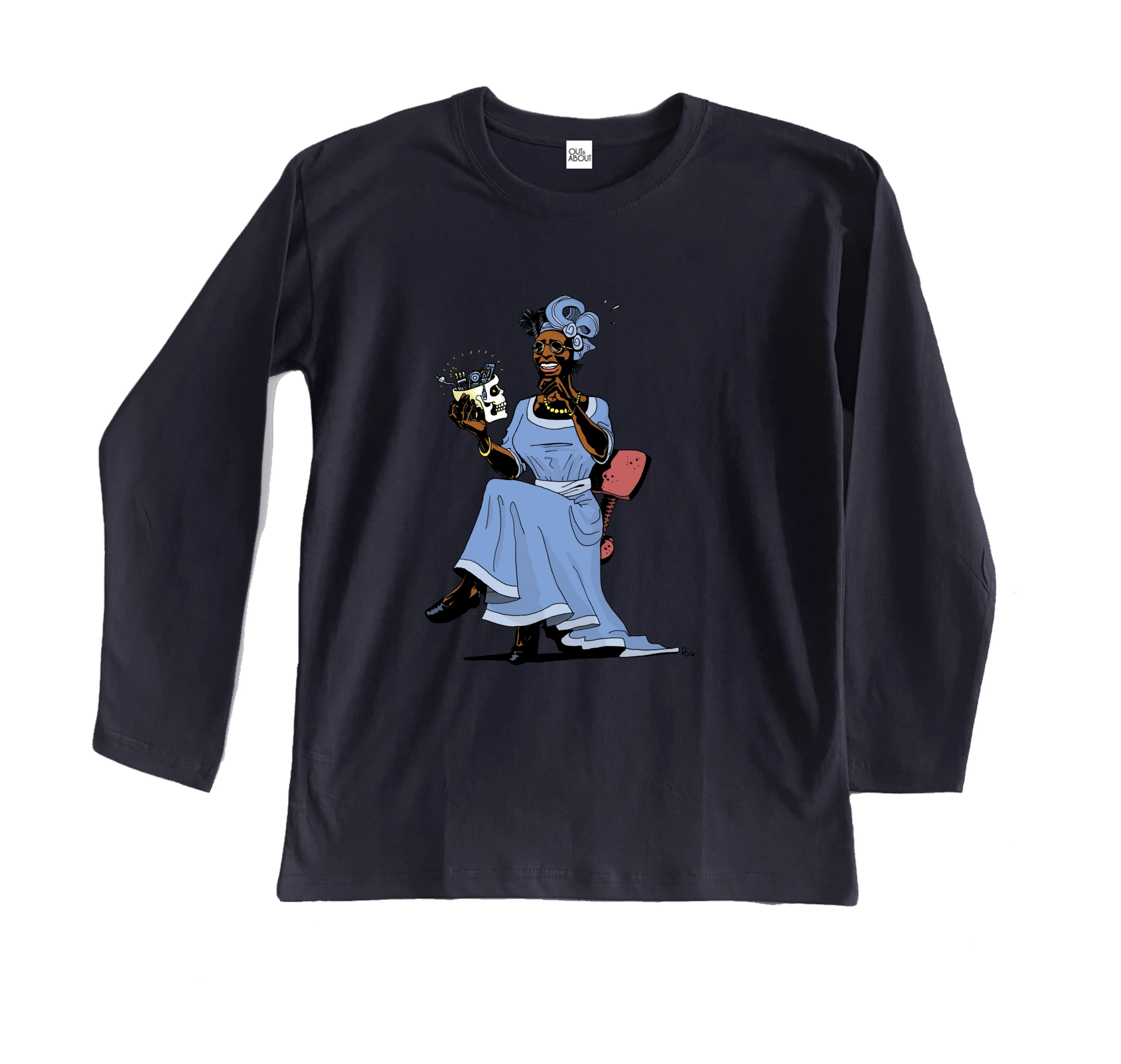 חולצה ארוכה אישה מחזיקה גולגולת חולצה ארוכה אישה מחזיקה גולגולת