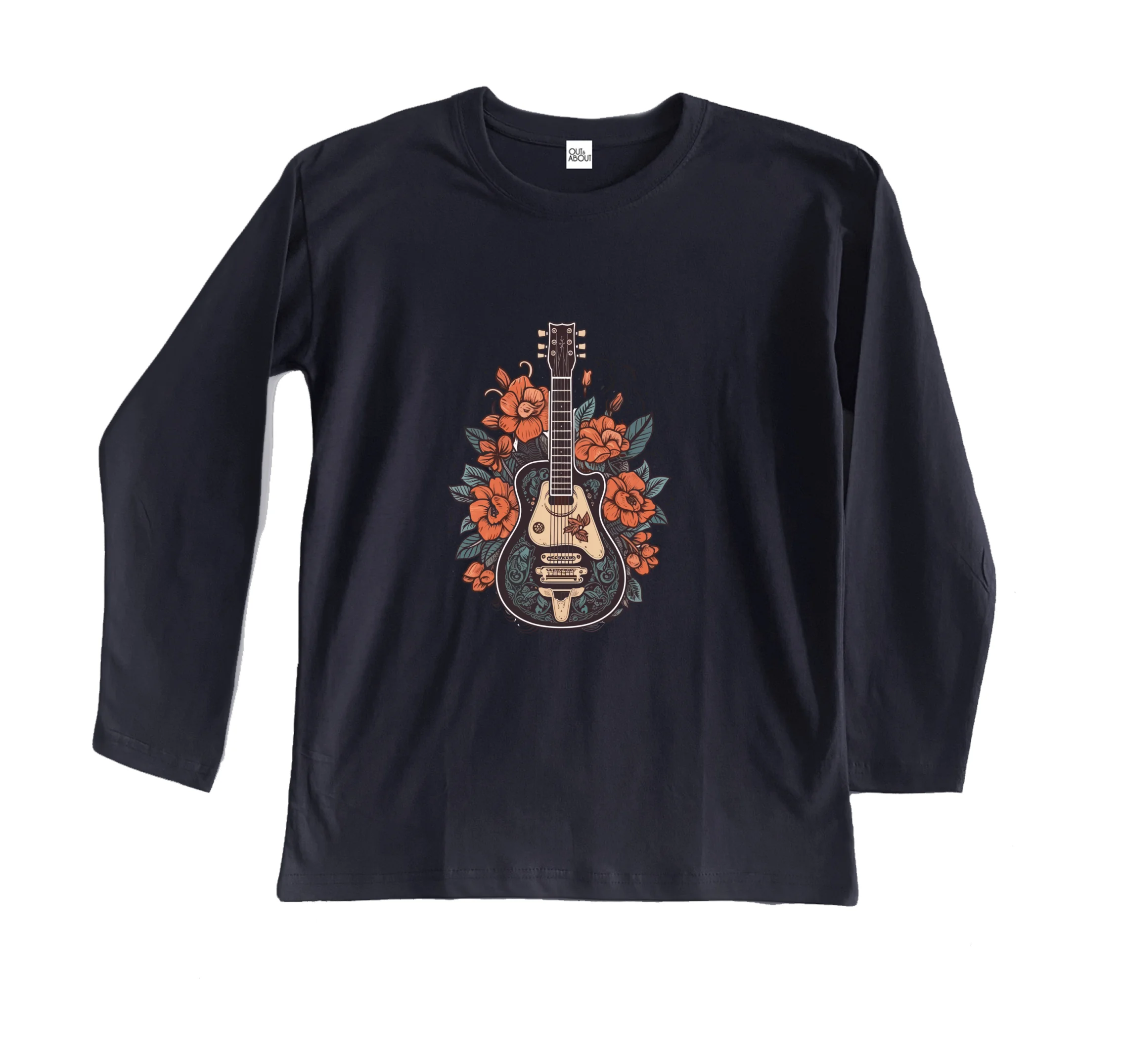 חולצה ארוכה גיטרה ופרחים חולצה ארוכה גיטרה ופרחים