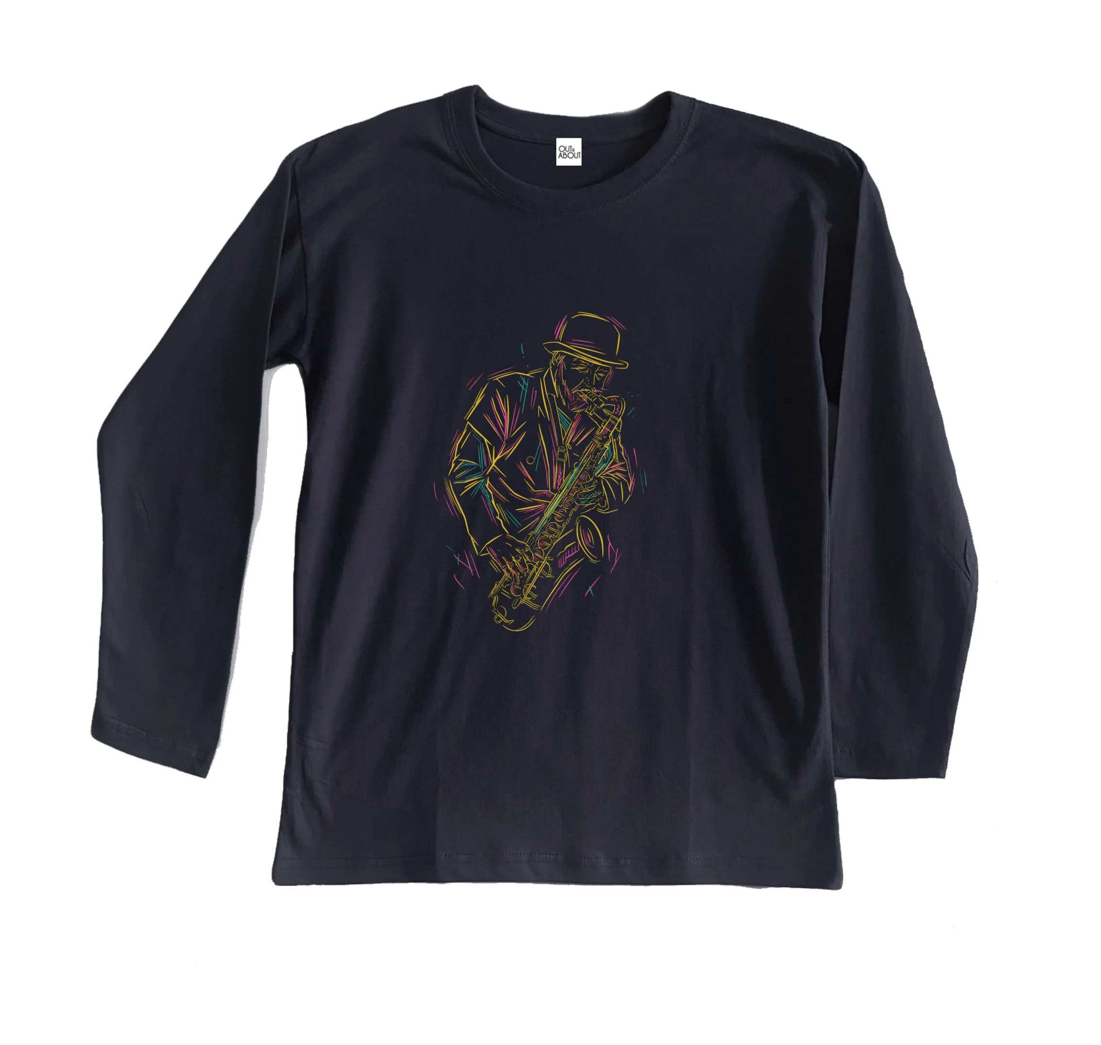 חולצה ארוכה נגן סקסופון ניאון חולצה ארוכה נגן סקסופון ניאון