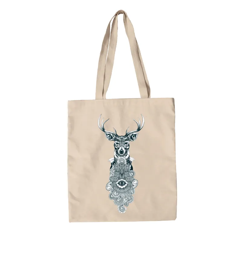 Deer and Hamsa cloth bag