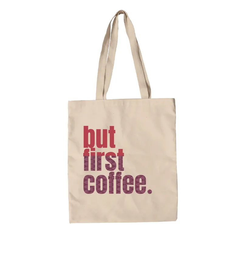 First Coffee Sunset Canvas Bag