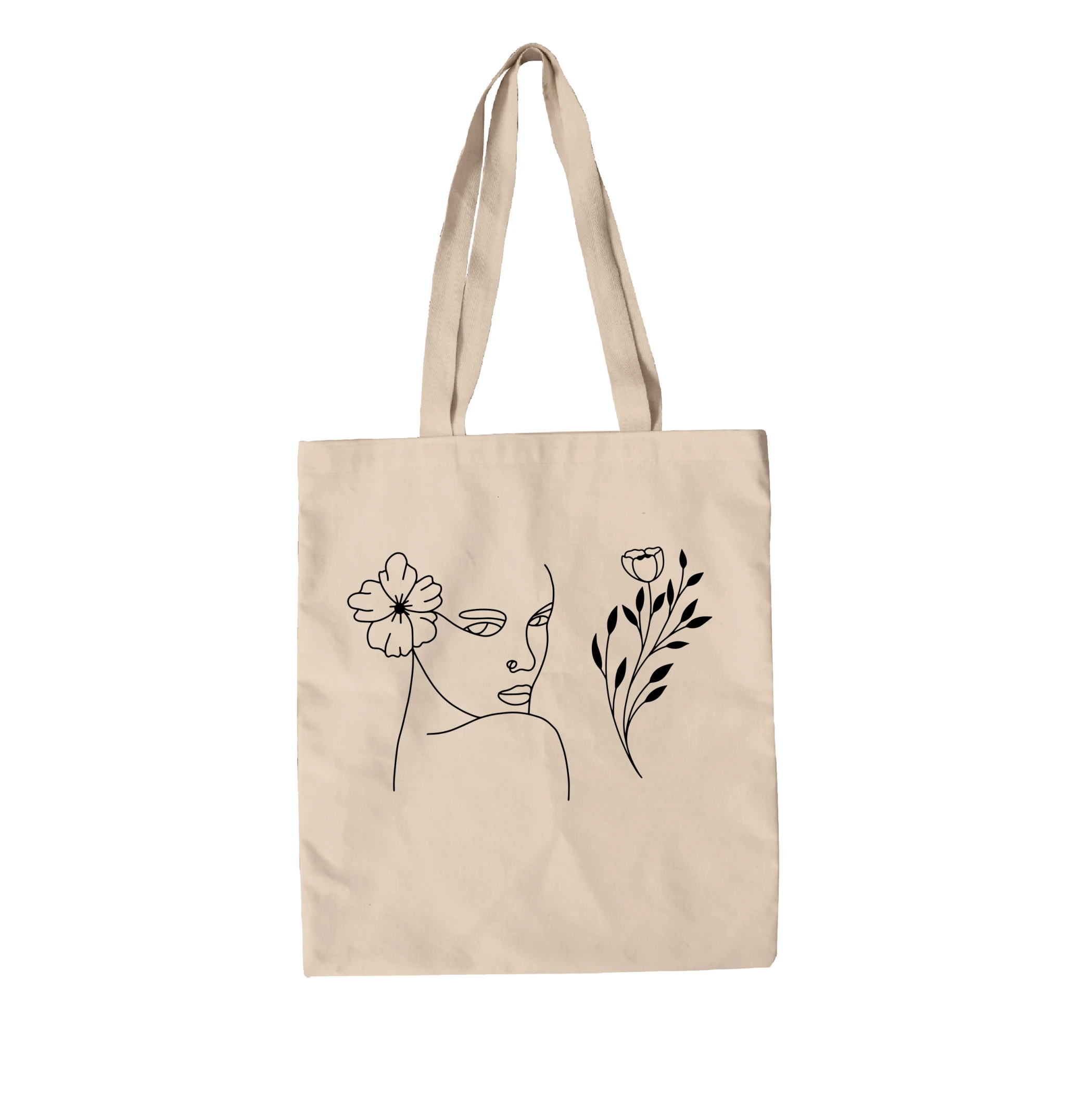 תיק בד אישה  ופרח בקו