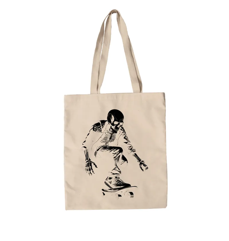 Canvas bag skeleton on a skateboard