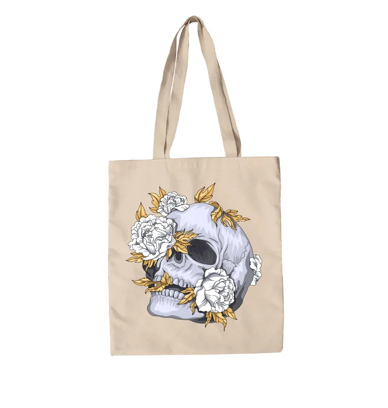 Skulls and roses canvas bag