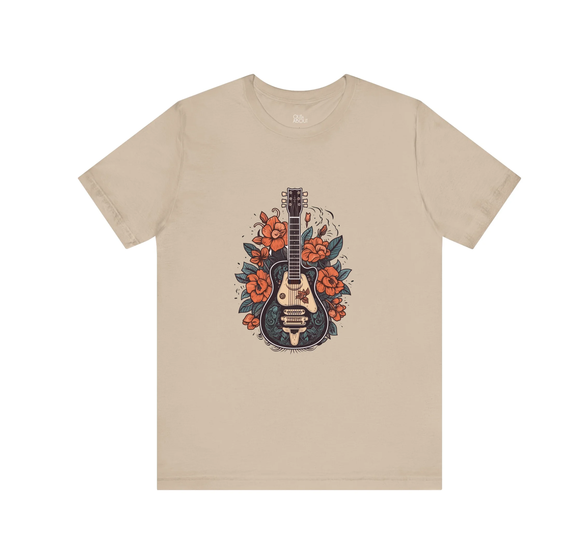 חולצה גיטרה ופרחים חולצה גיטרה ופרחים