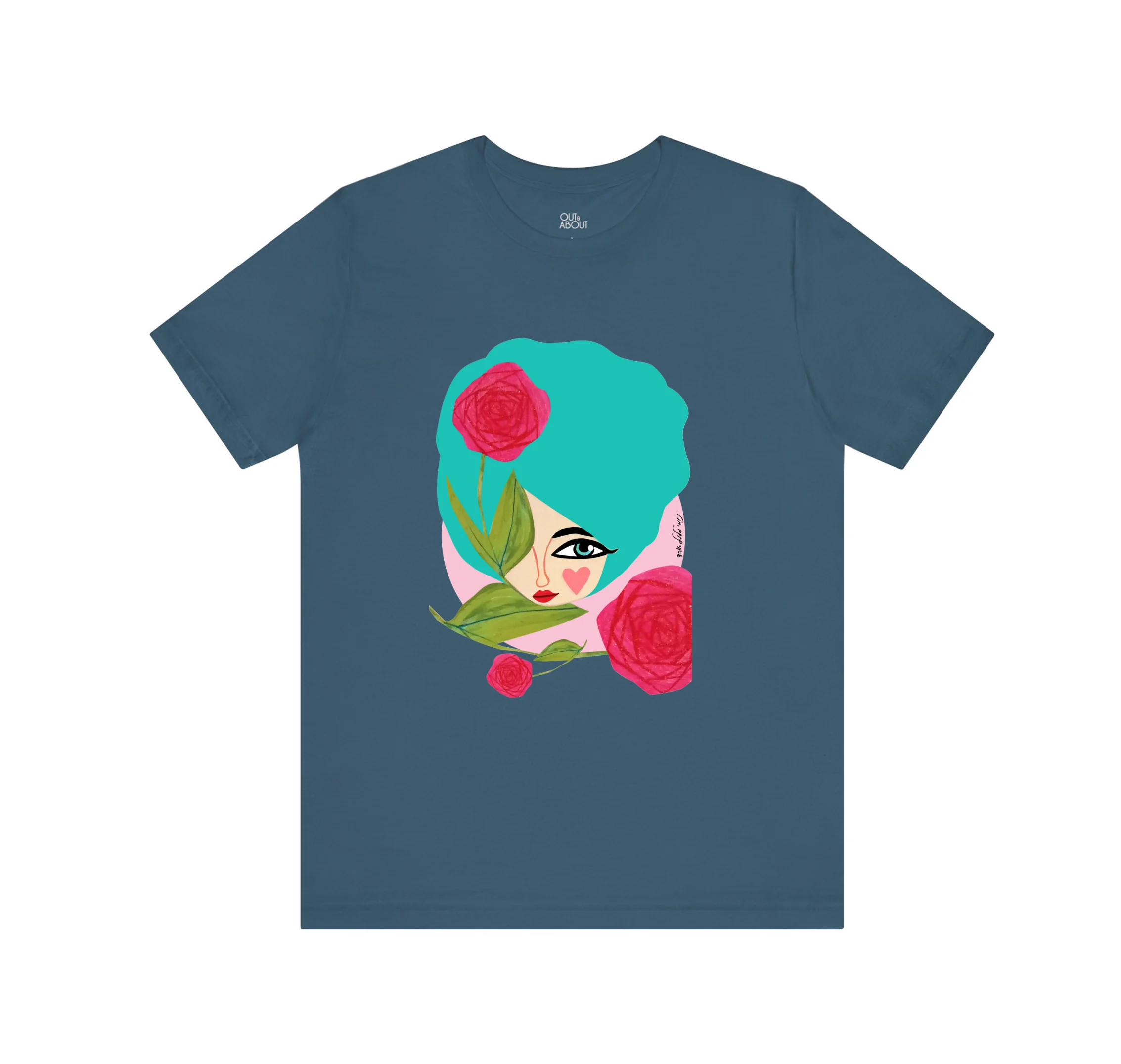 בייסיק טי אישה עם וורדים