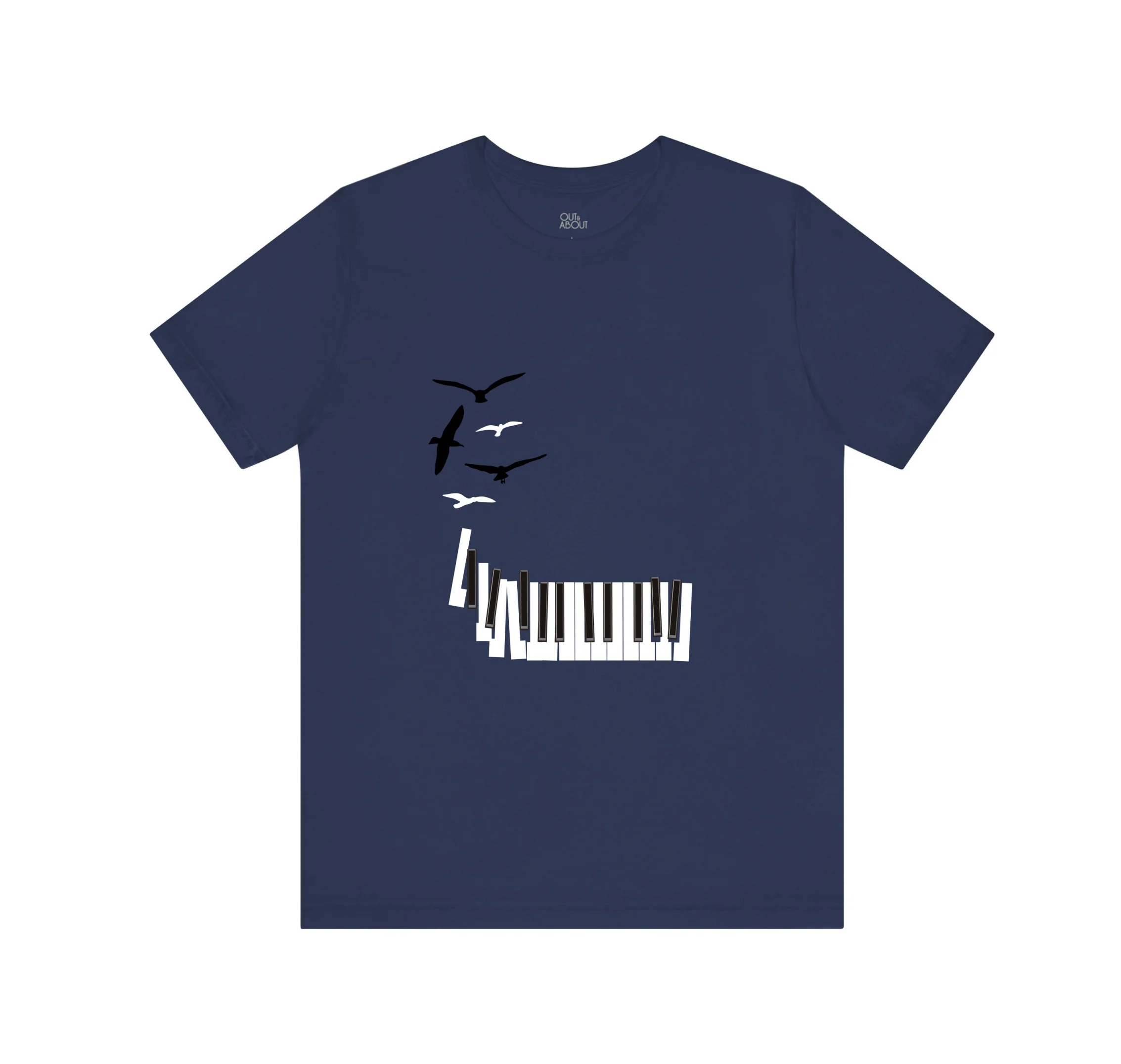 בייסיק טי קלידים וציפורים - כחול נייבי, L