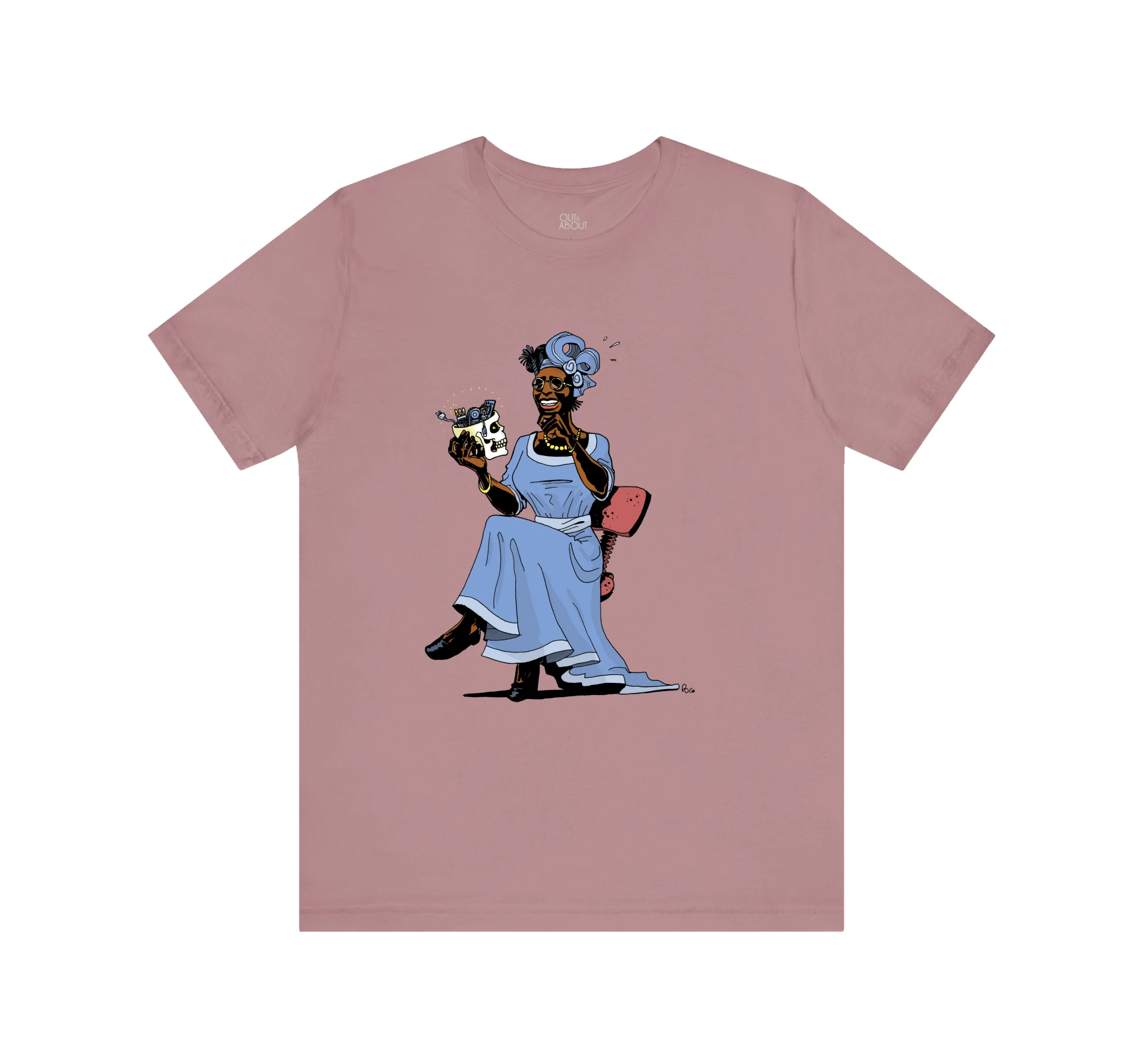 בייסיק טי אישה מחזיקה גולגולת