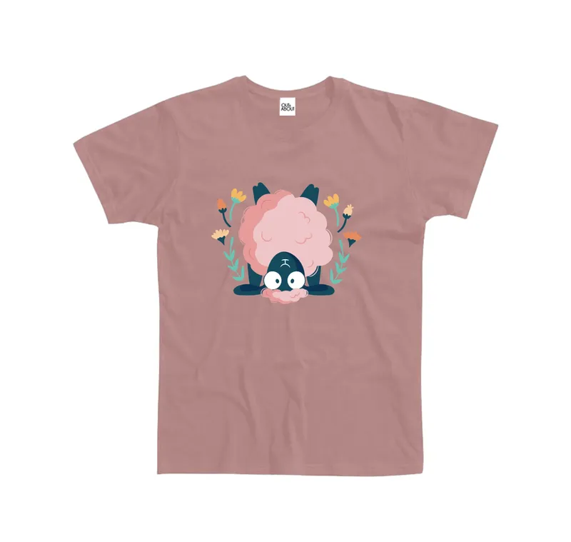 Basic T-shirt with a sheep practicing yoga