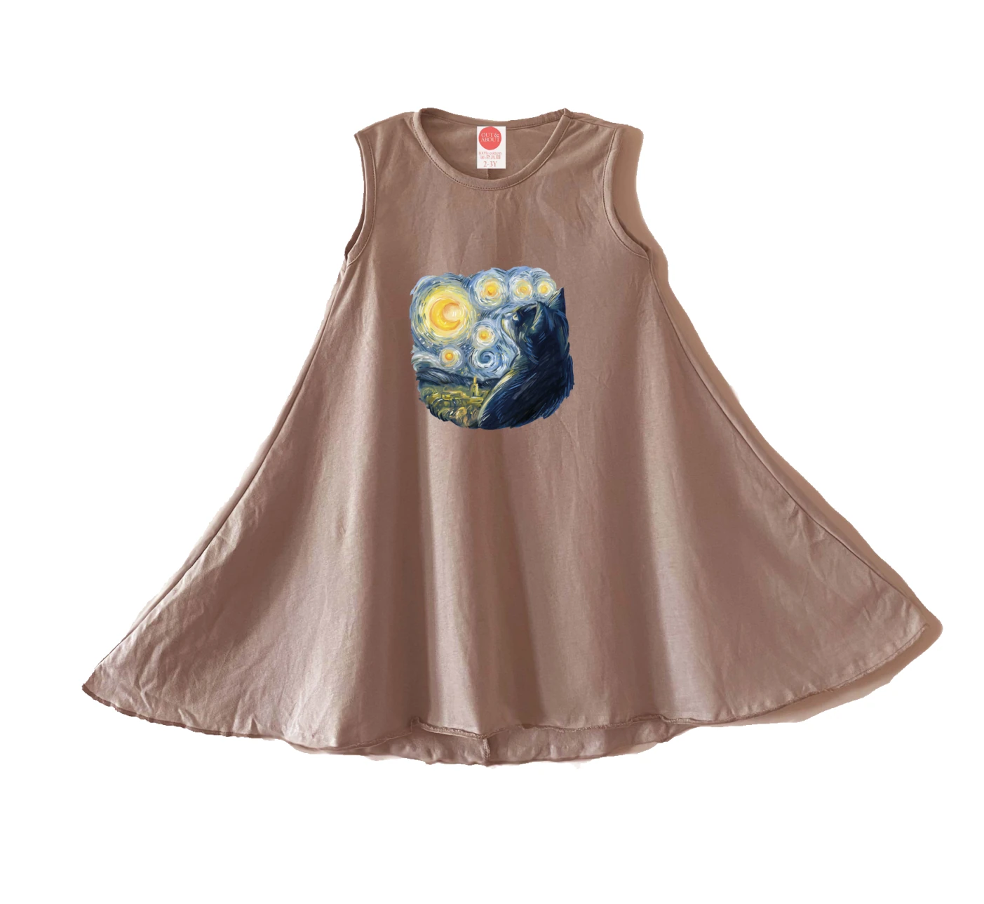 שמלה אילוסטרציה חתול ואן גוך שמלה אילוסטרציה חתול ואן גוך