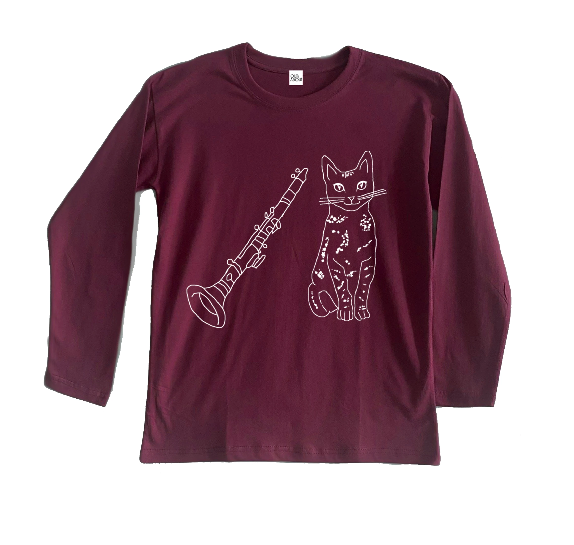 חולצה ארוכה חתול וקלרינט חולצה ארוכה חתול וקלרינט