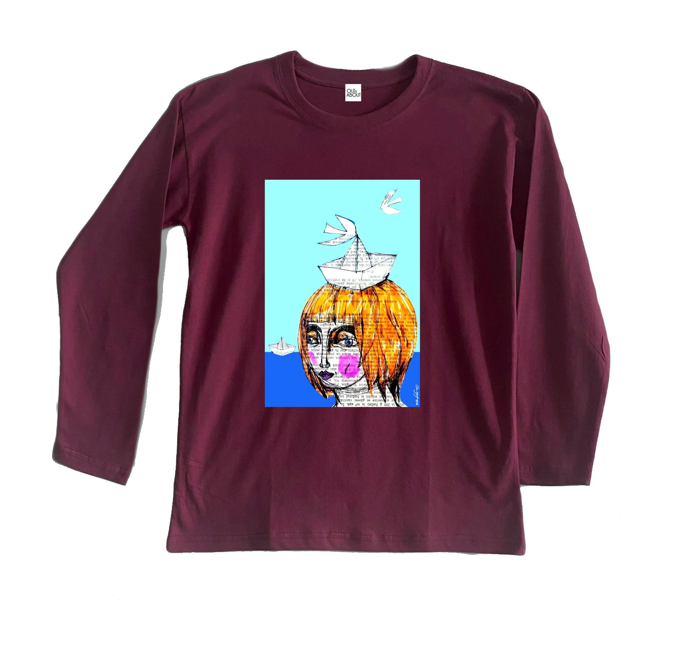 חולצה ארוכה אישה עם סירת נייר