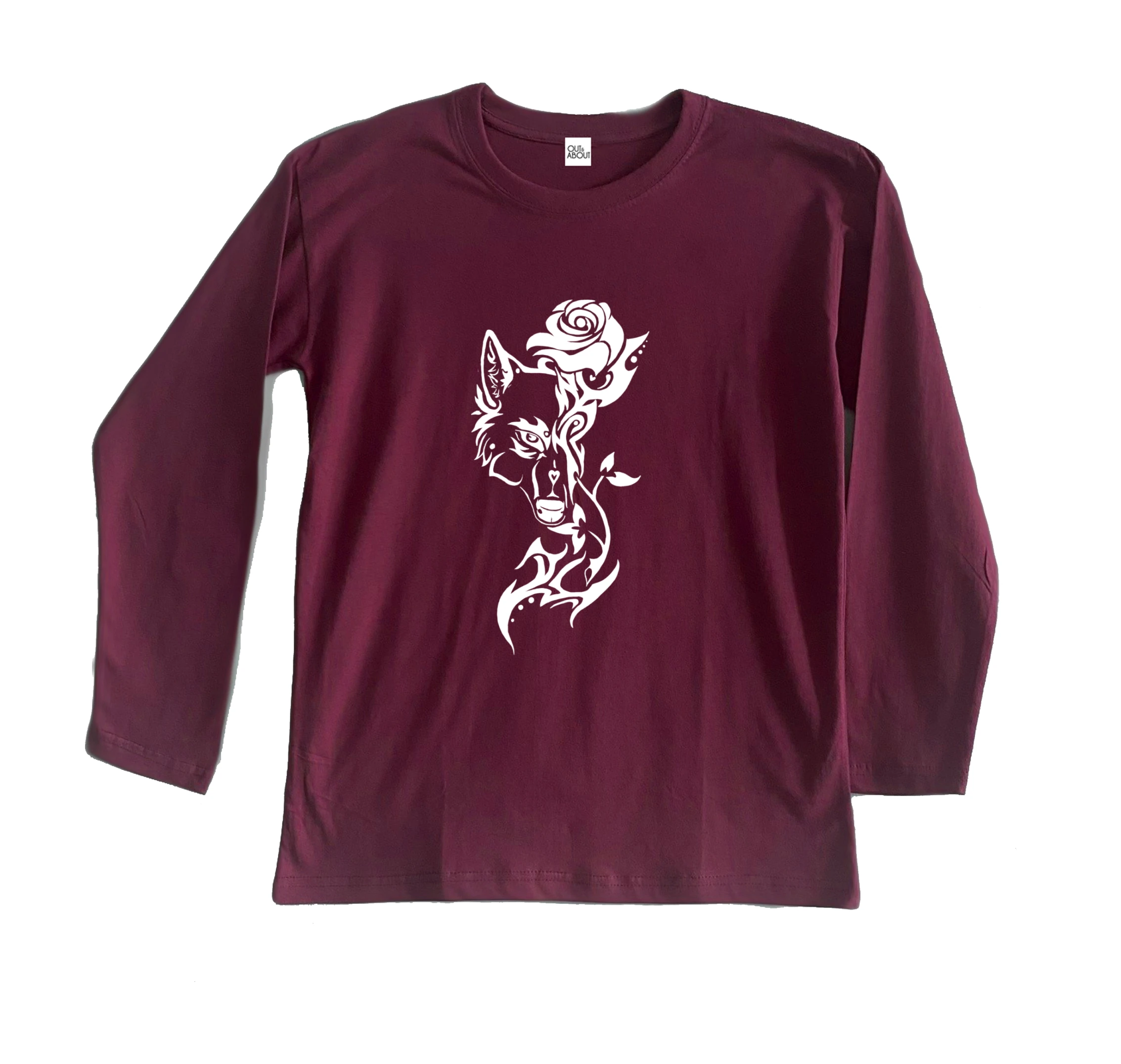 חולצה ארוכה קעקוע ורד וזאב חולצה ארוכה קעקוע ורד וזאב