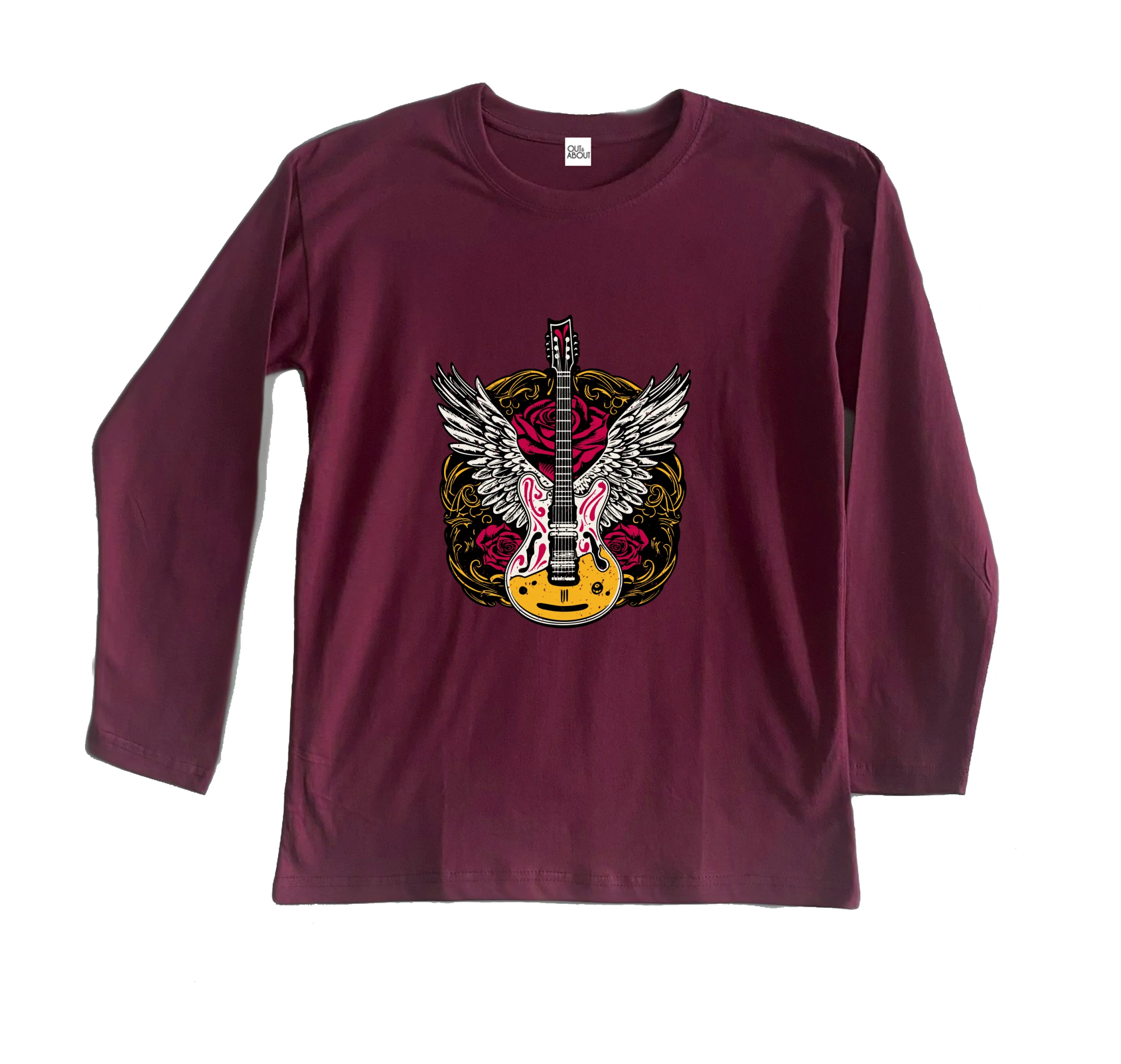 חולצה ארוכה גיטרת רוק ושושנים חולצה ארוכה גיטרת רוק ושושנים