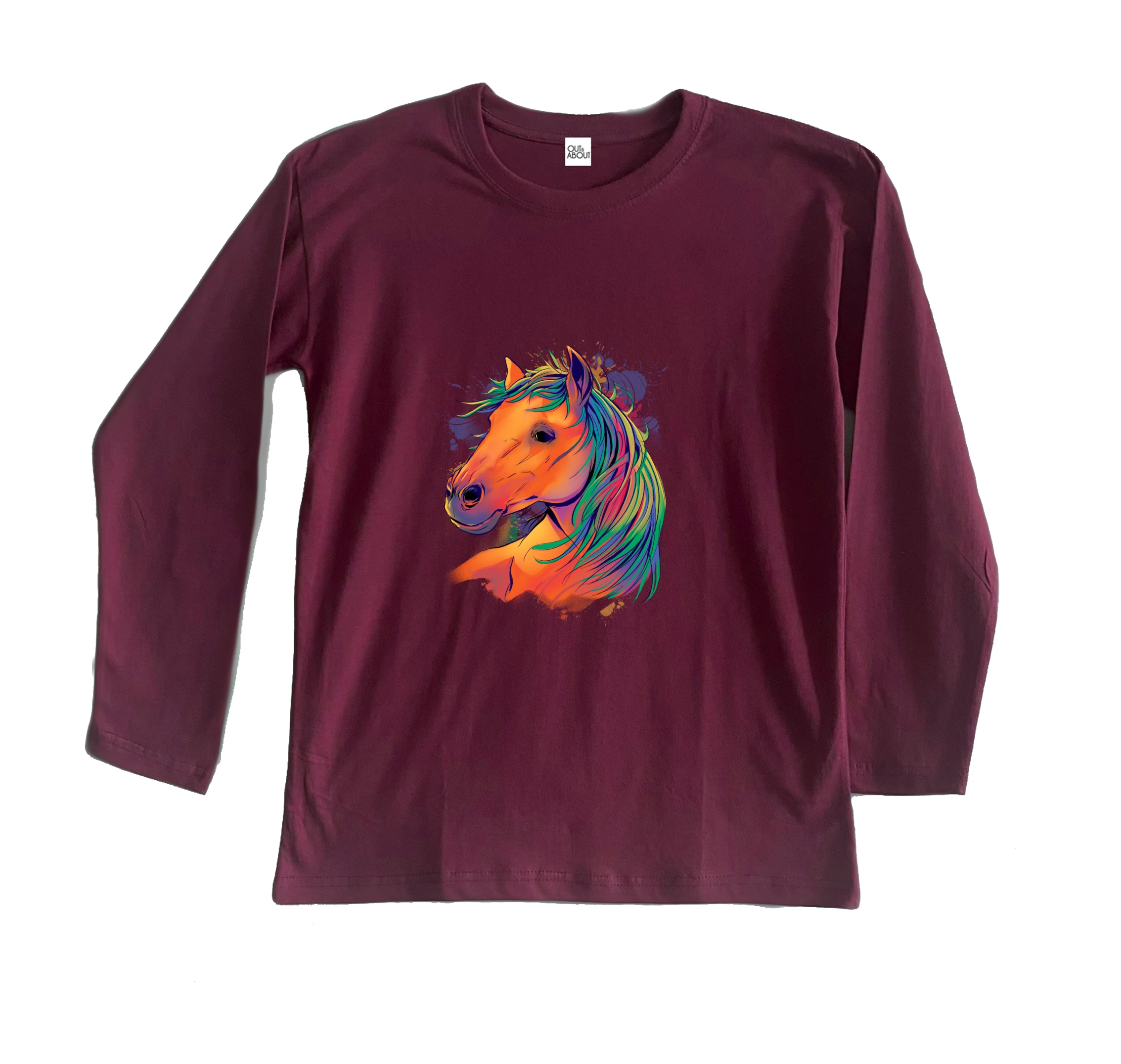 חולצה ארוכה סוס צבעי מים חולצה ארוכה סוס צבעי מים