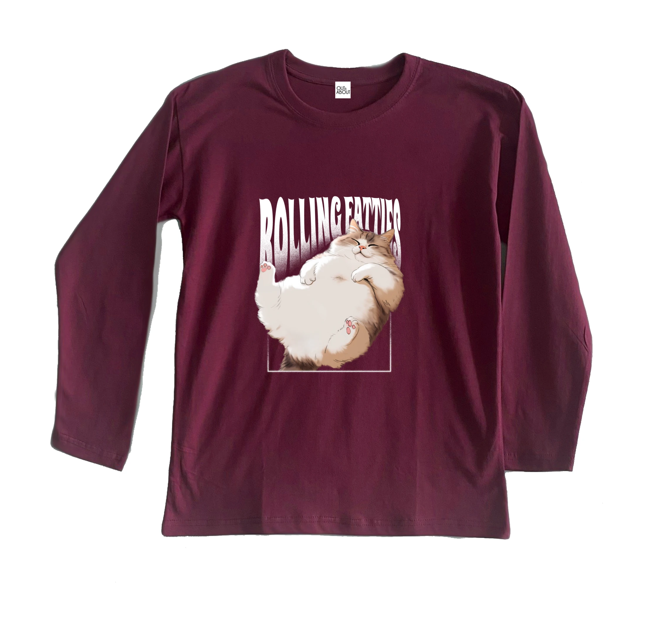 חולצה ארוכה חתול שמן מתגלגל חולצה ארוכה חתול שמן מתגלגל