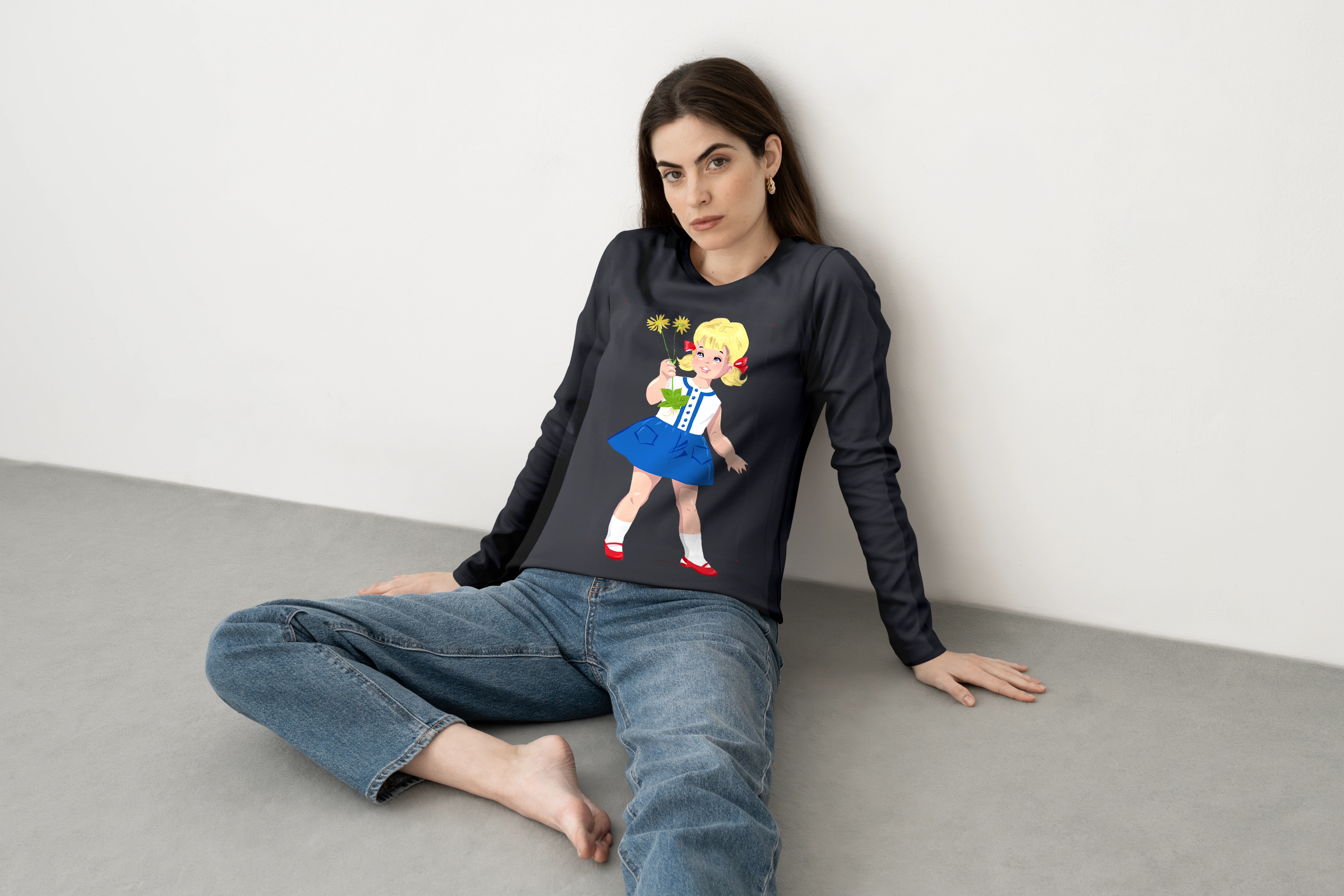 תצוגה חלופית של חולצה ארוכה ילדה וסביון רטרו