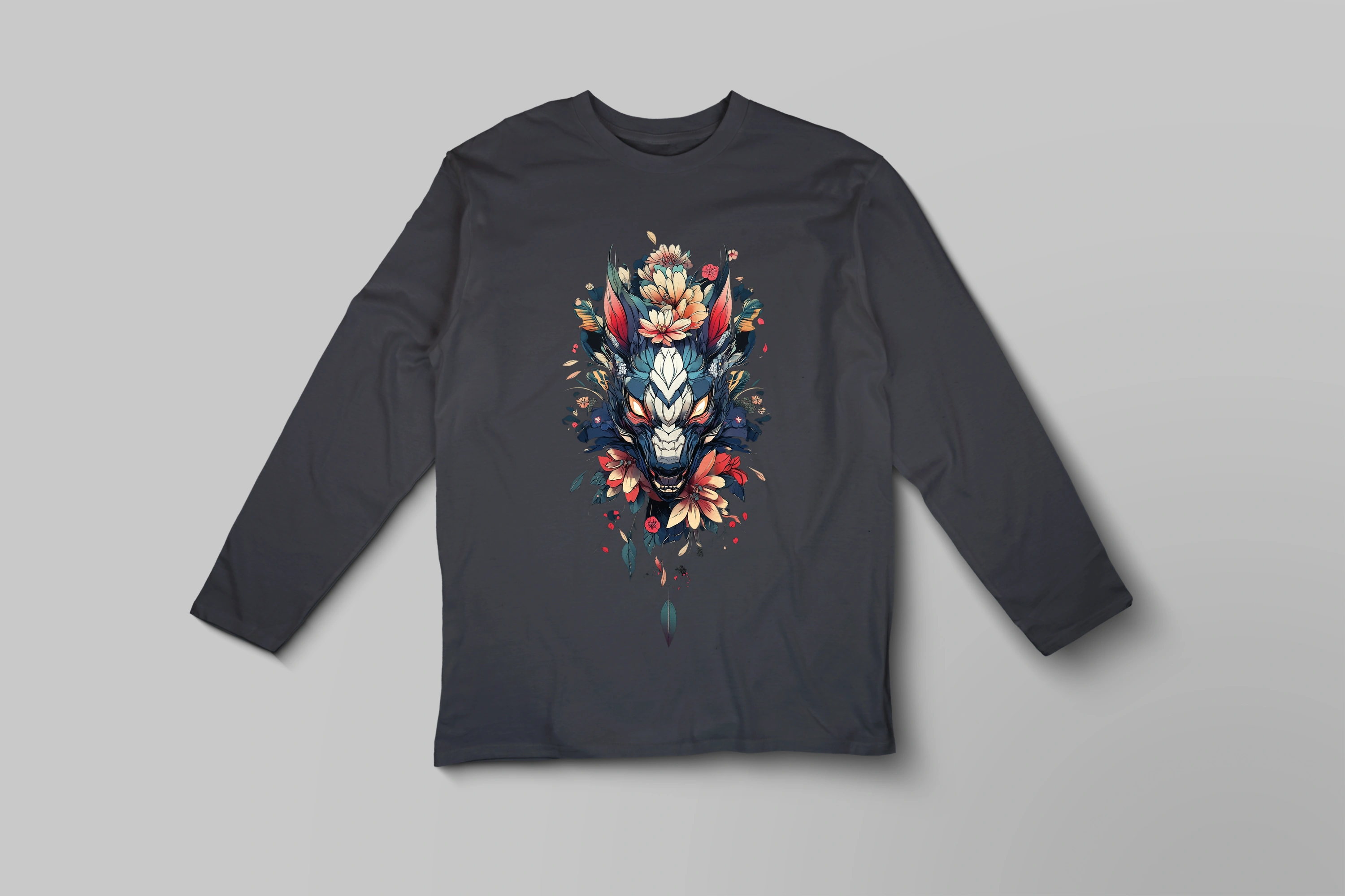 תצוגה חלופית של חולצה ארוכה שועל אנימה ופרחים