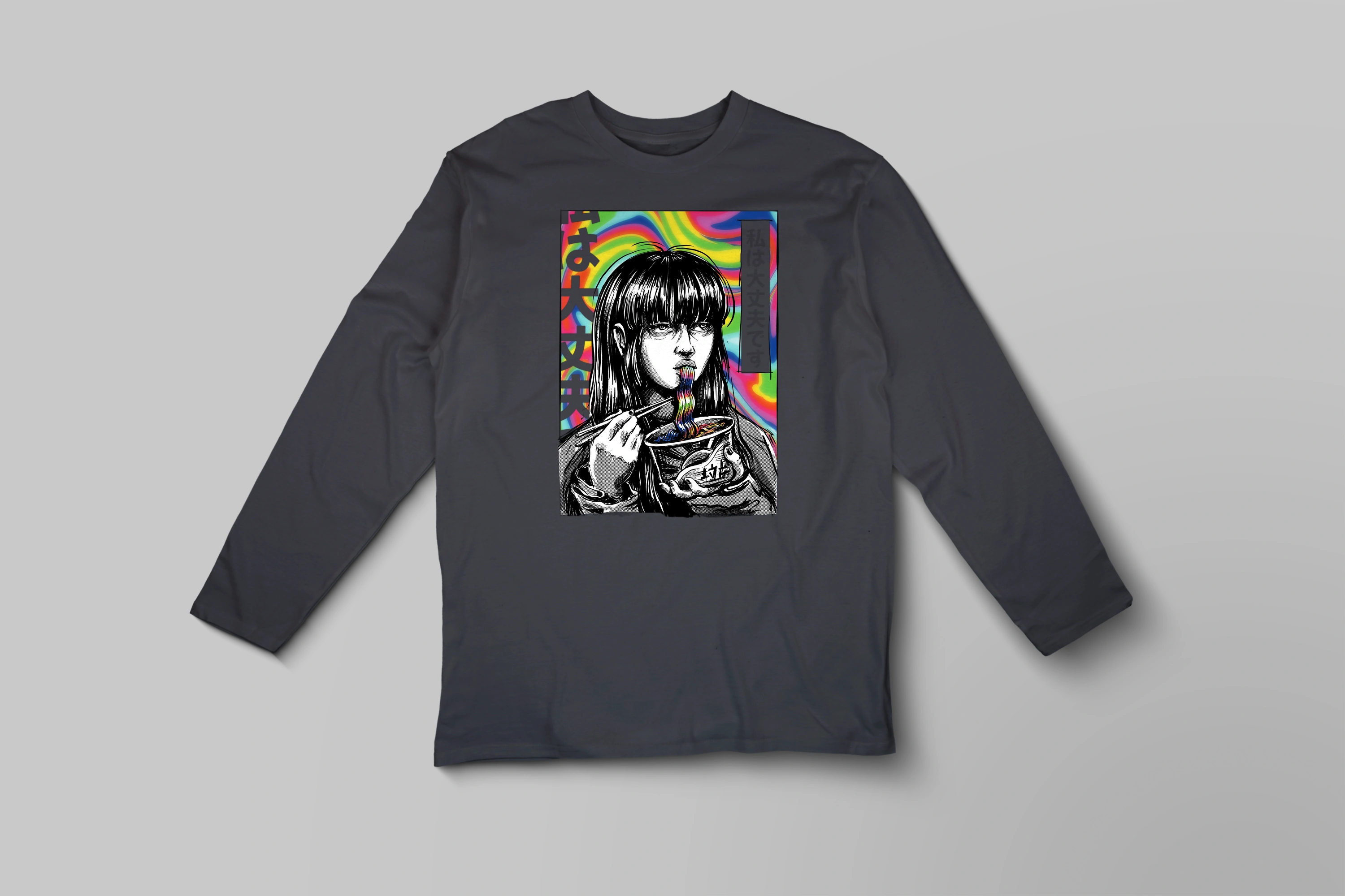 תצוגה חלופית של חולצה ארוכה יפנית קומיקס פסיכודלי