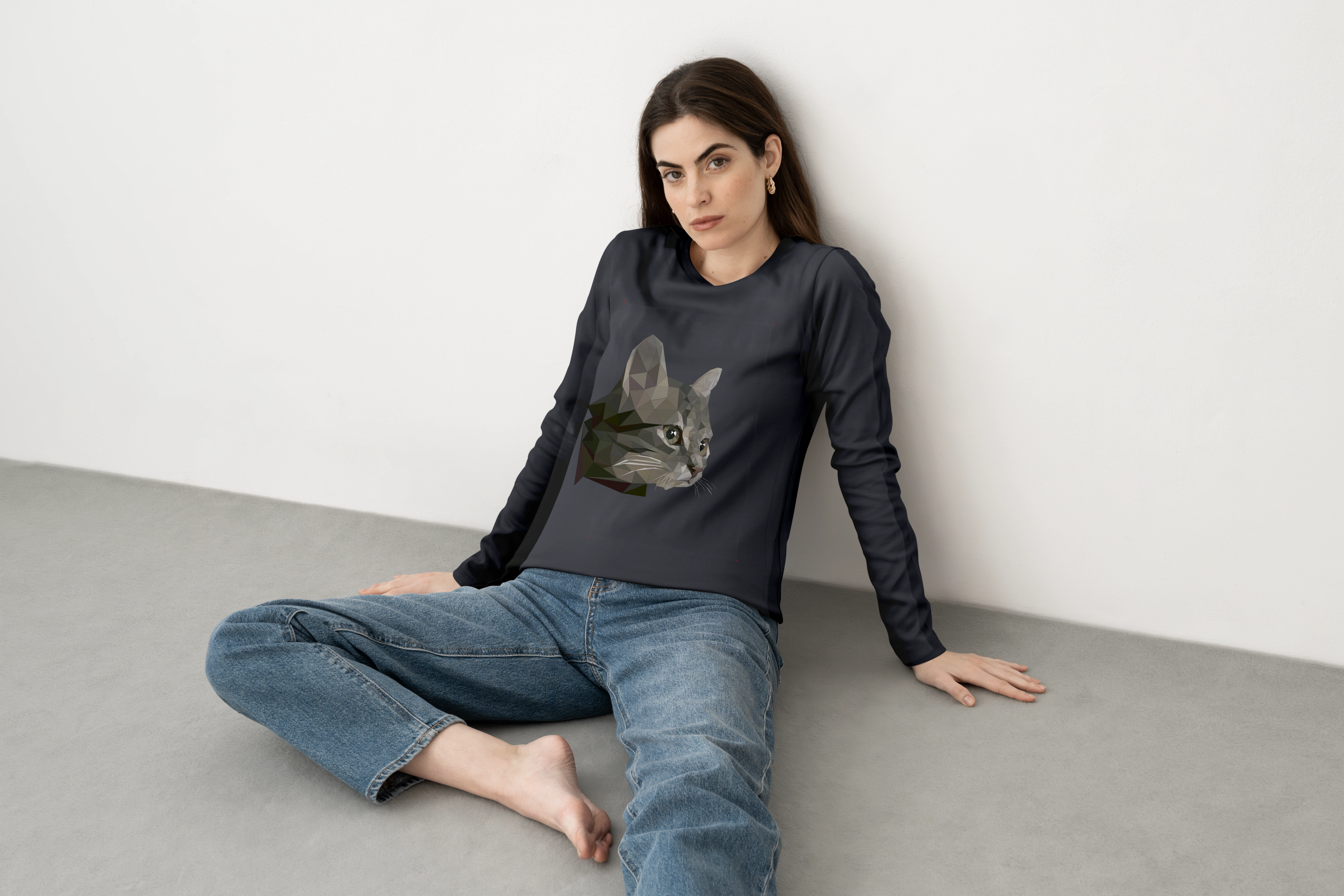 חולצה ארוכה חתול גאומטרי