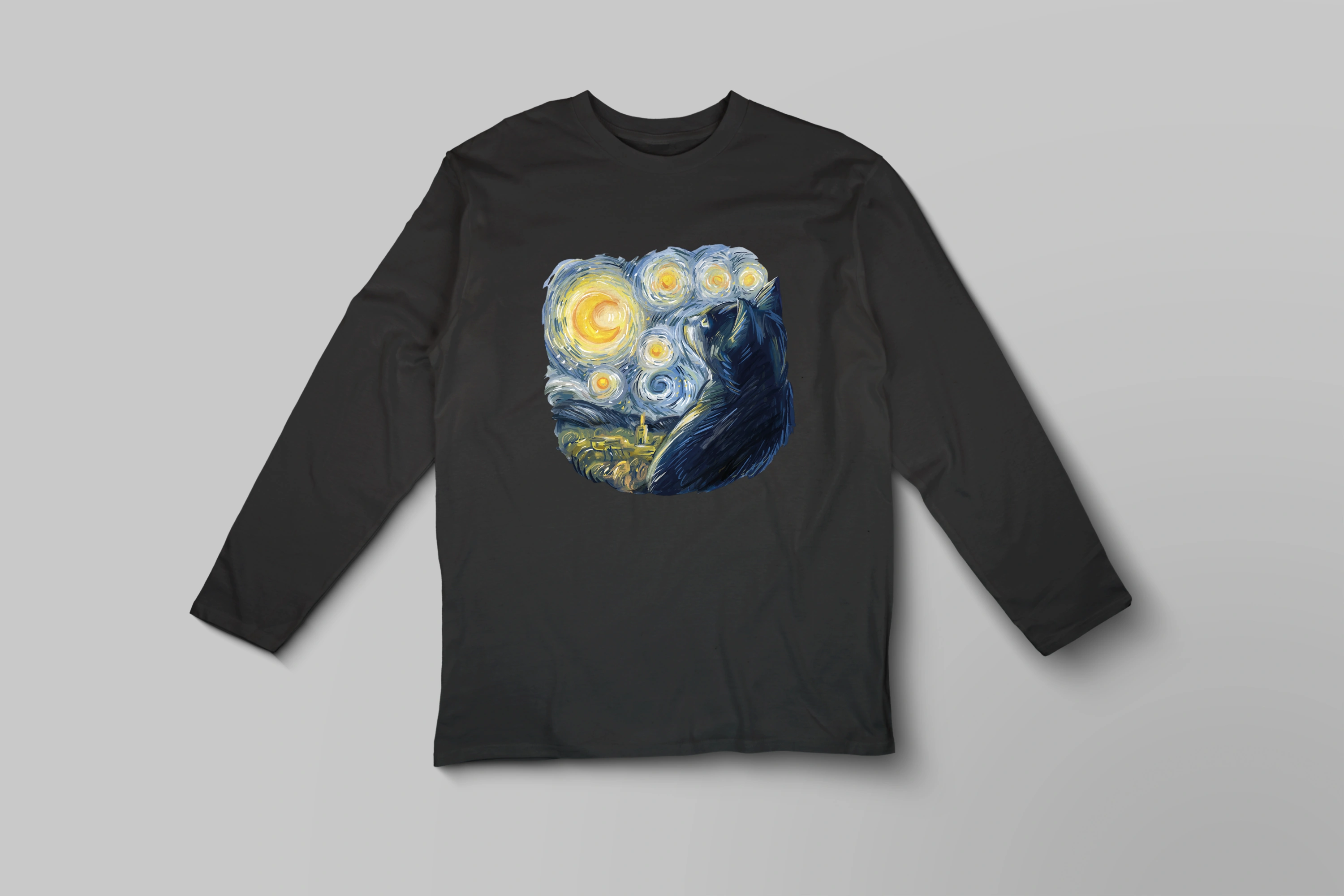 חולצה ארוכה אילוסטרציה חתול ואן גוך