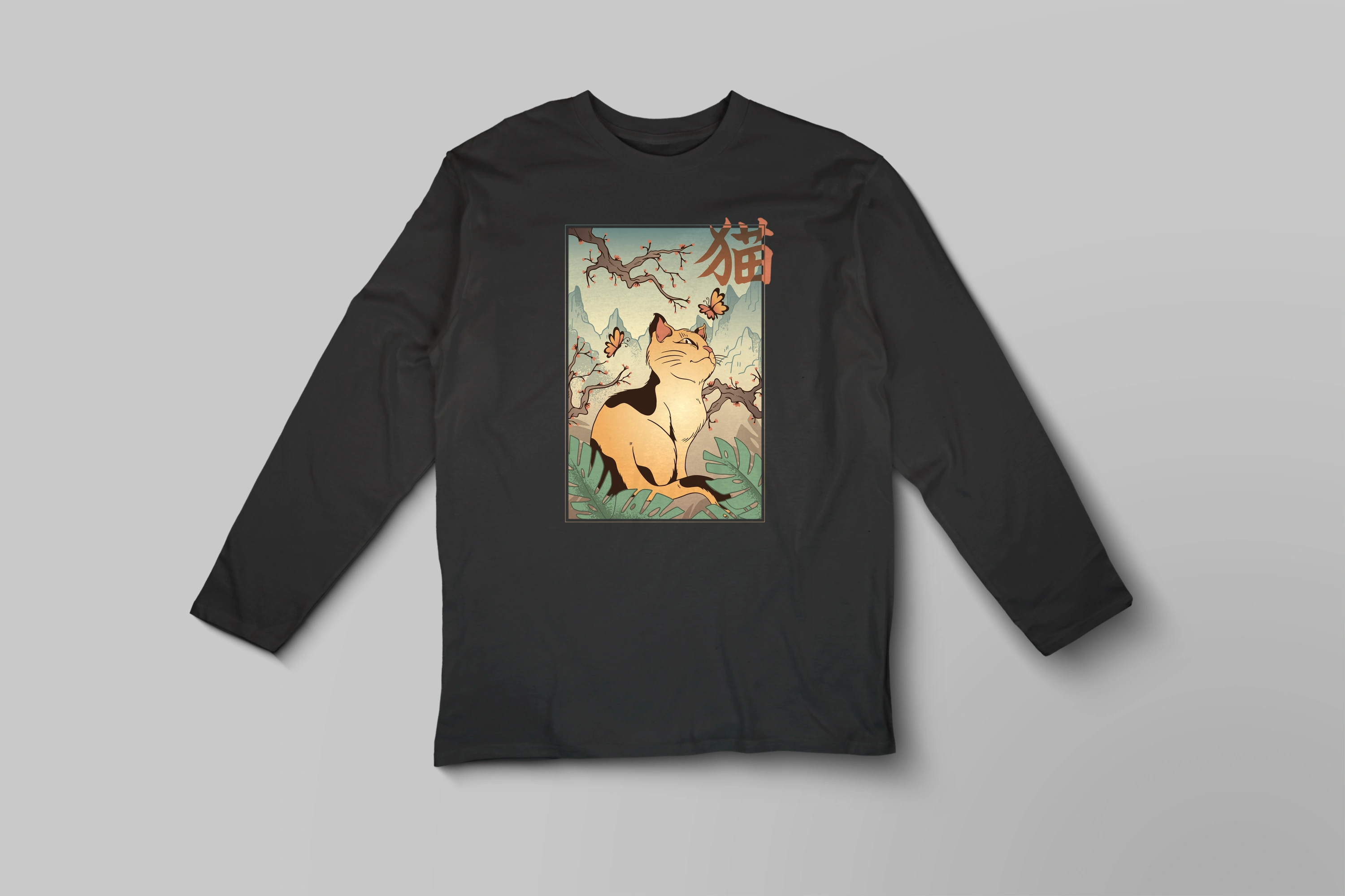 תצוגה חלופית של חולצה ארוכה חתול בנוף יפני