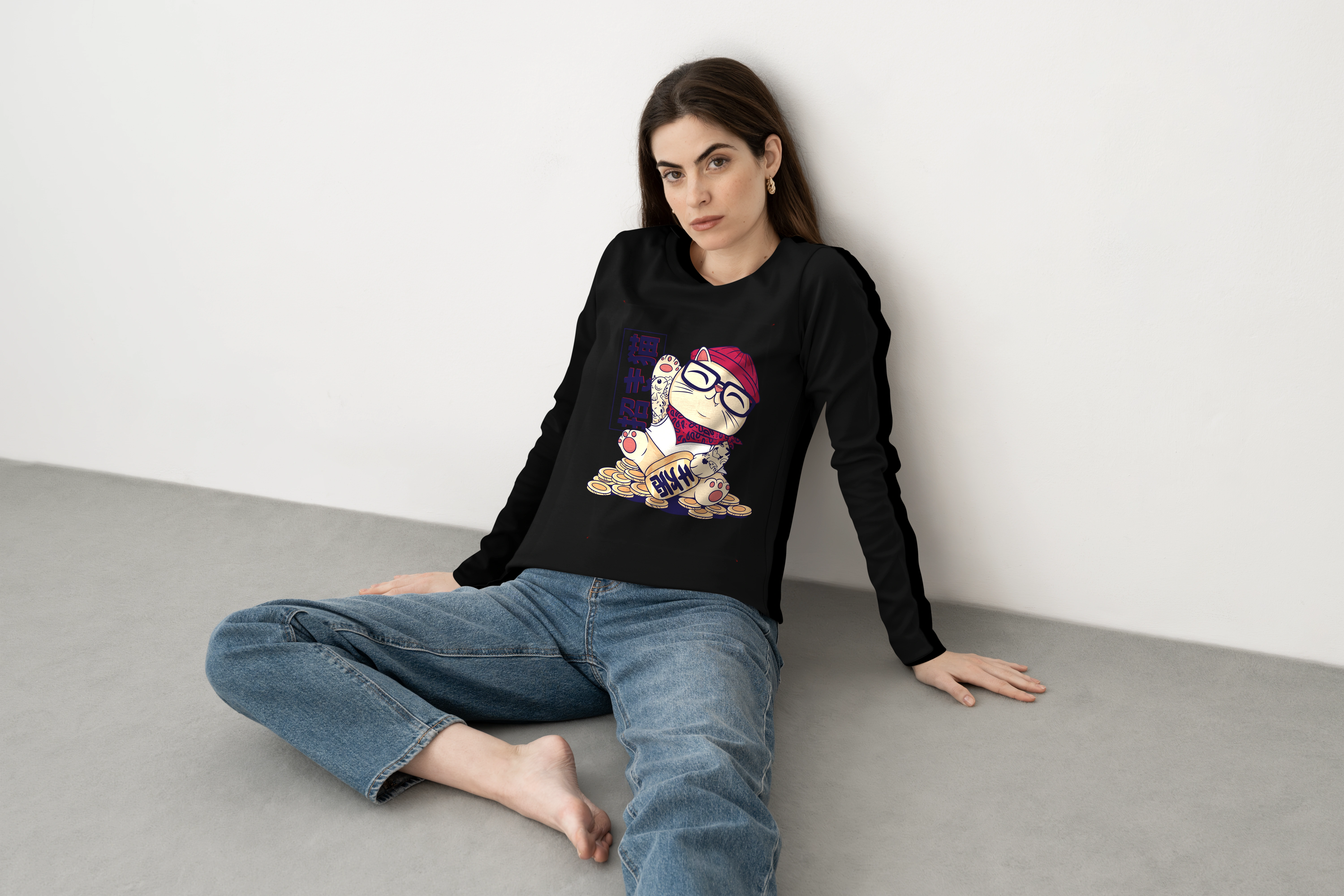 חולצה ארוכה חתול מזל