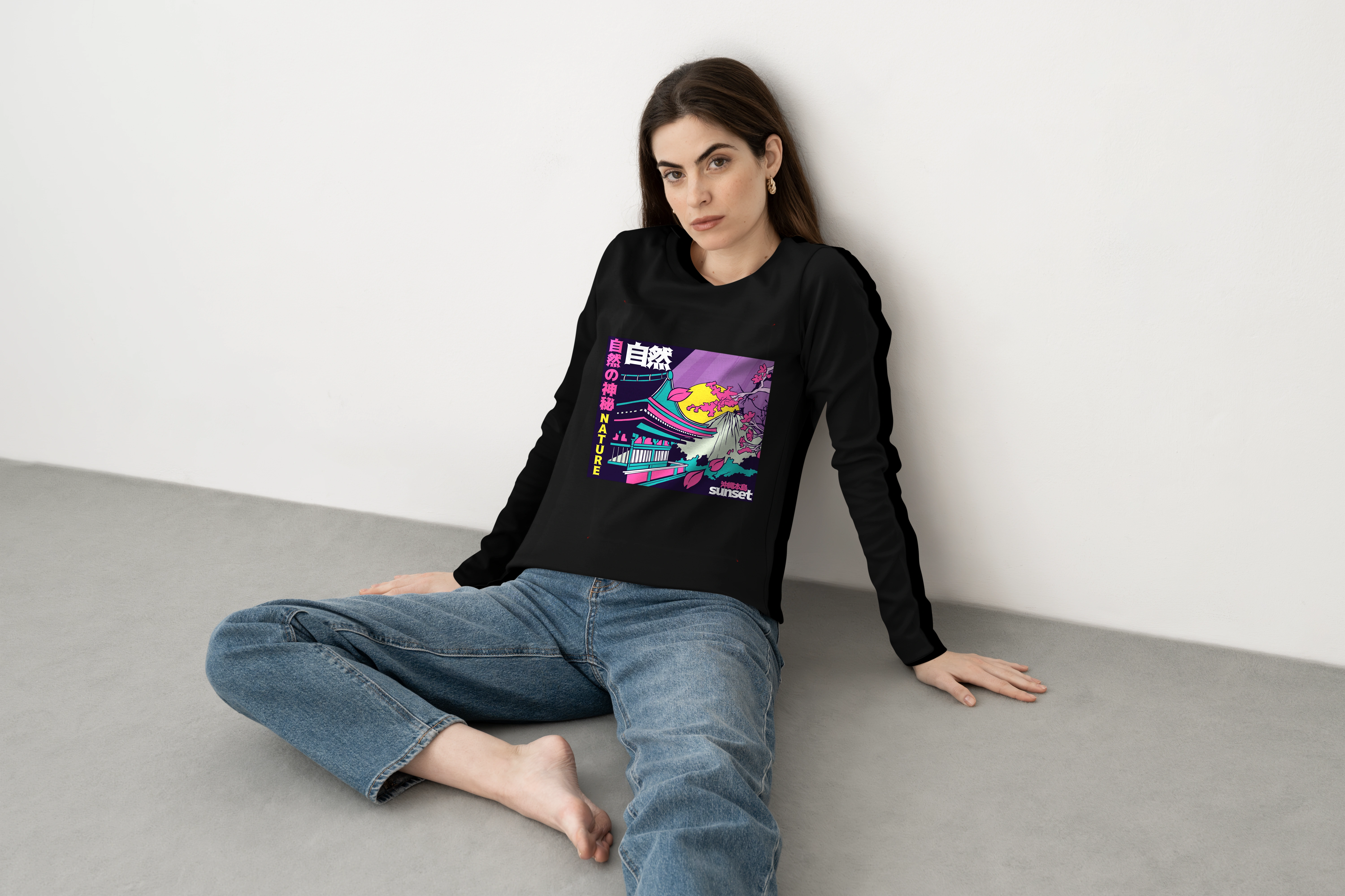 תצוגה חלופית של חולצה ארוכה שקיעה ביפן