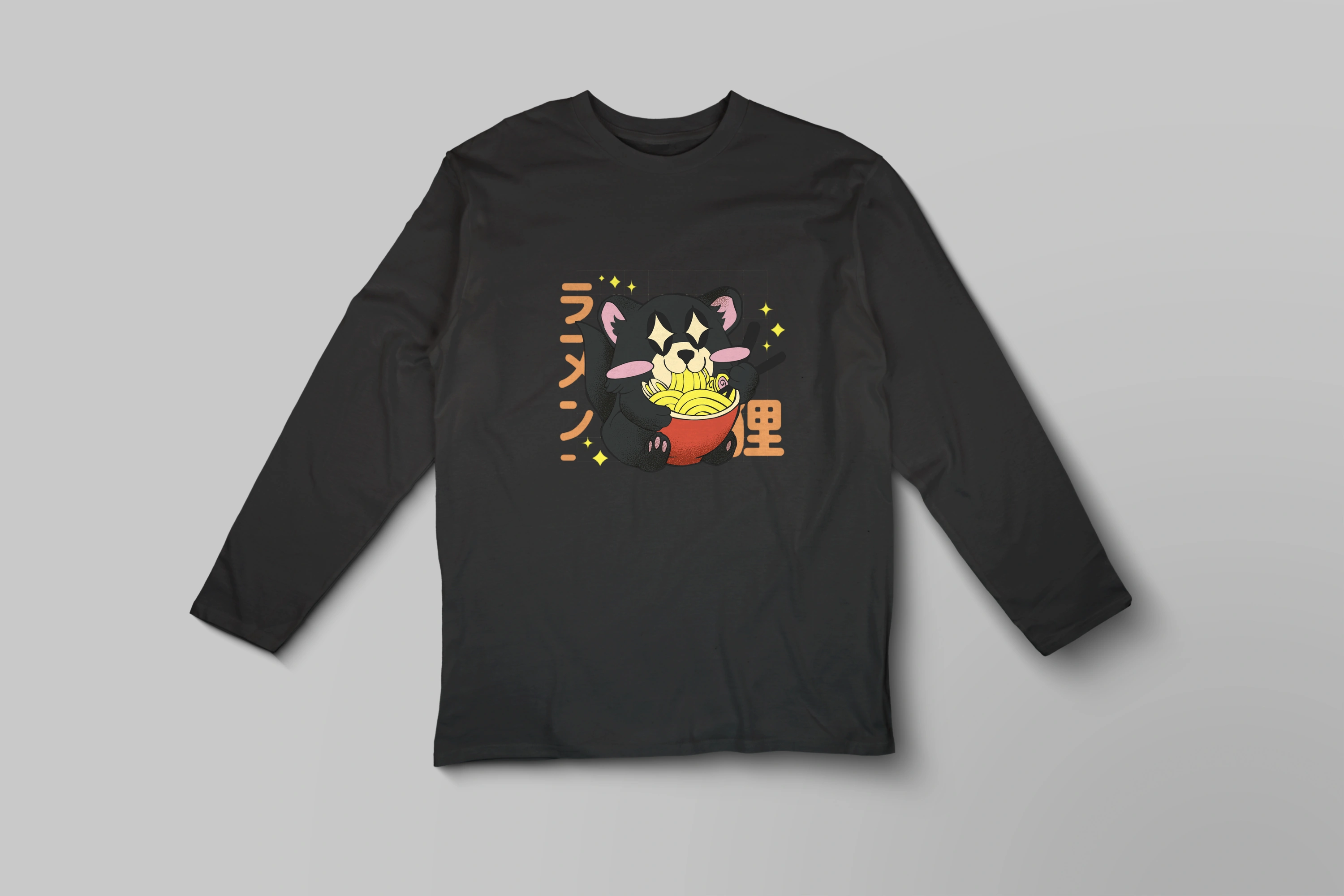 תצוגה חלופית של חולצה ארוכה Kawaii Raccoon Ramen