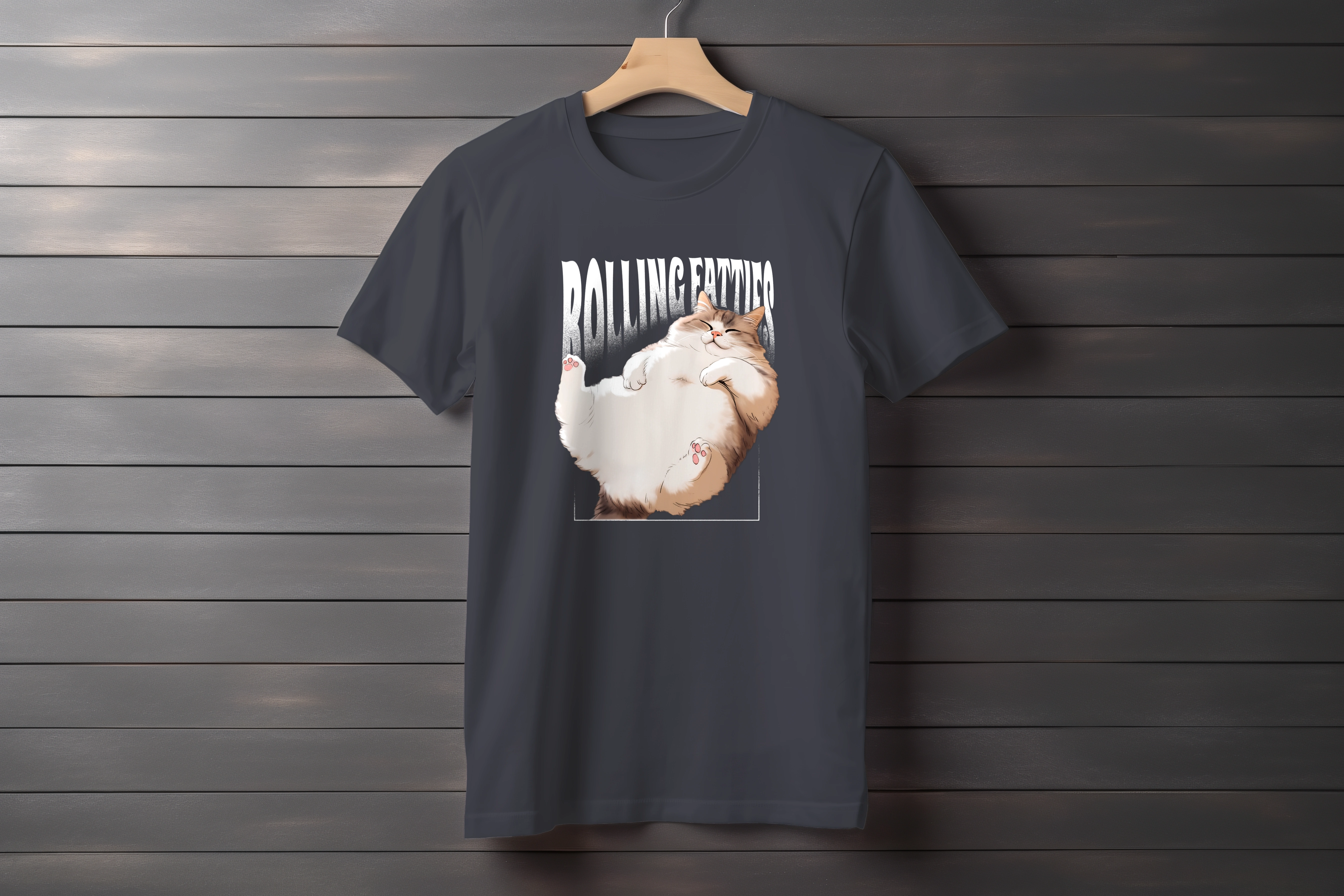 חולצה חתול שמן מתגלגל