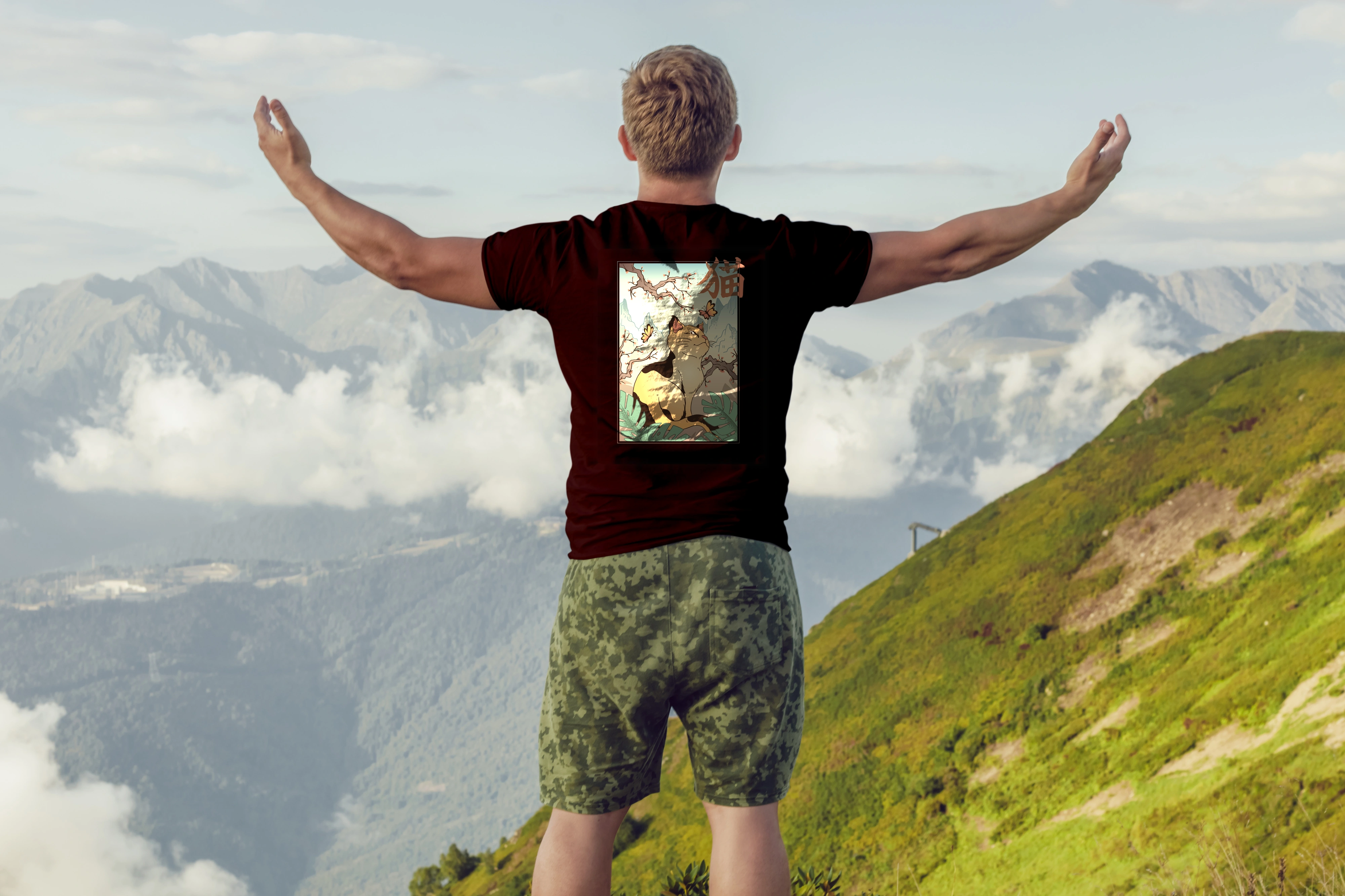 תצוגה חלופית של חולצה חתול בנוף יפני