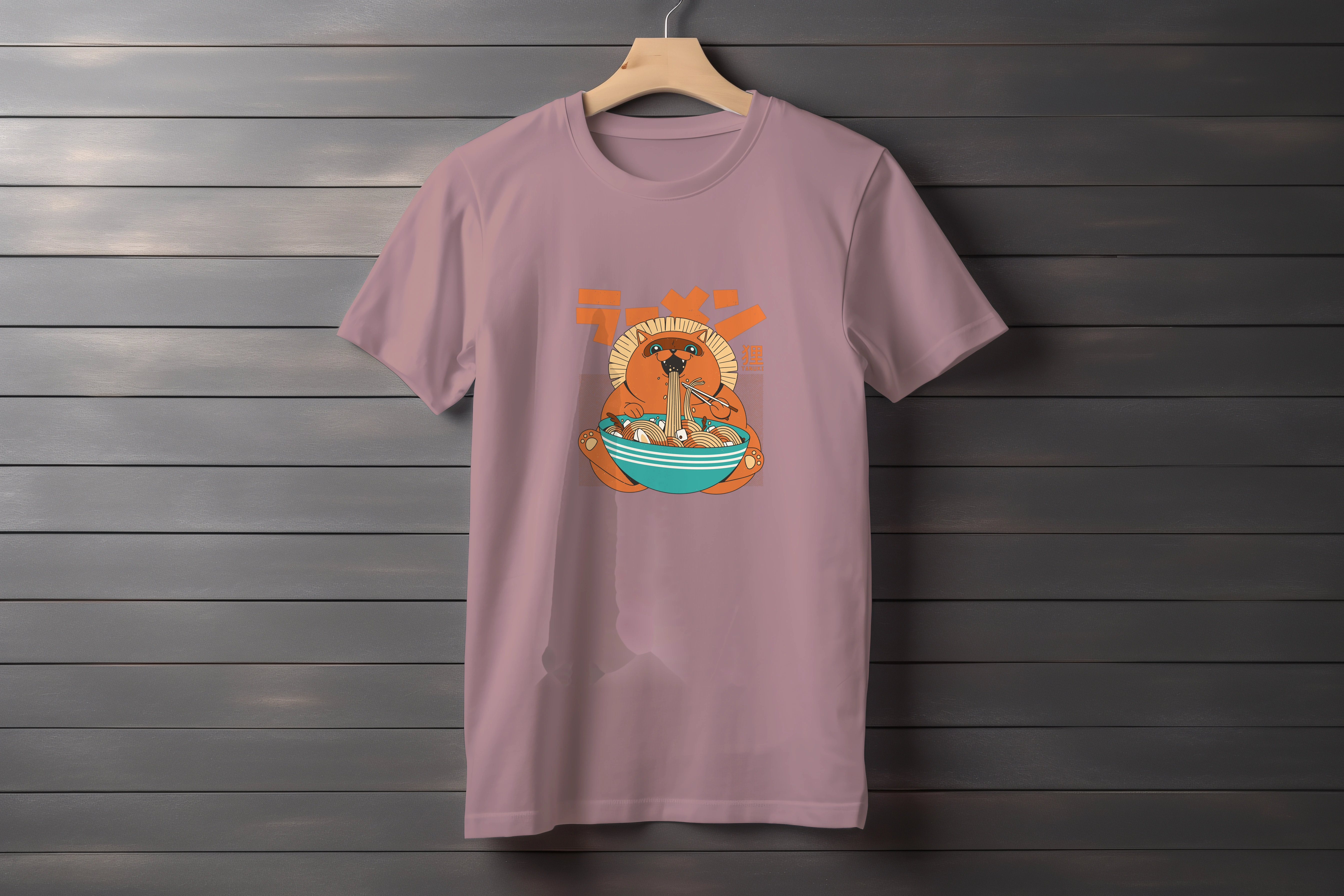 חולצה חתול אוכל ראמן