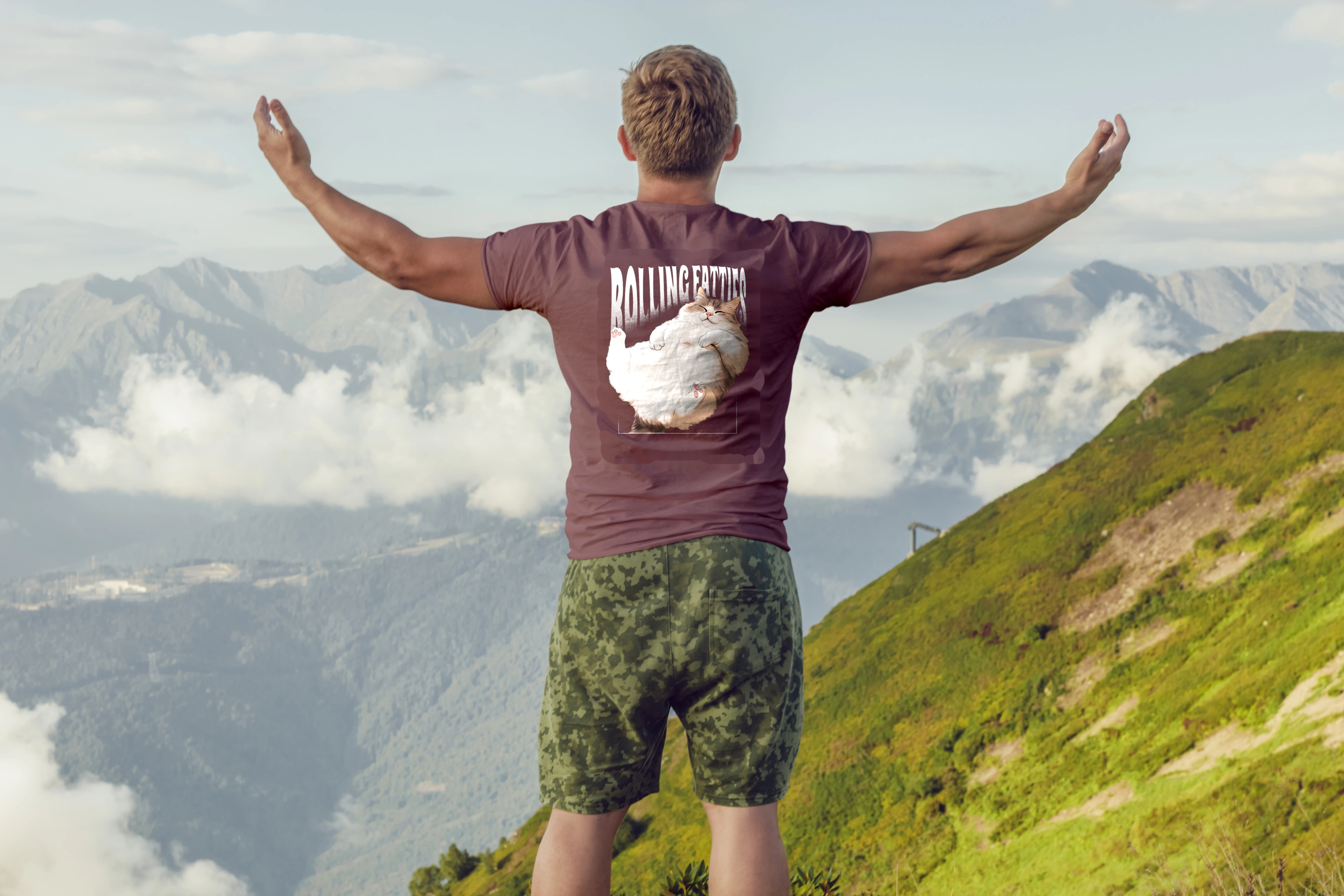 חולצה חתול שמן מתגלגל